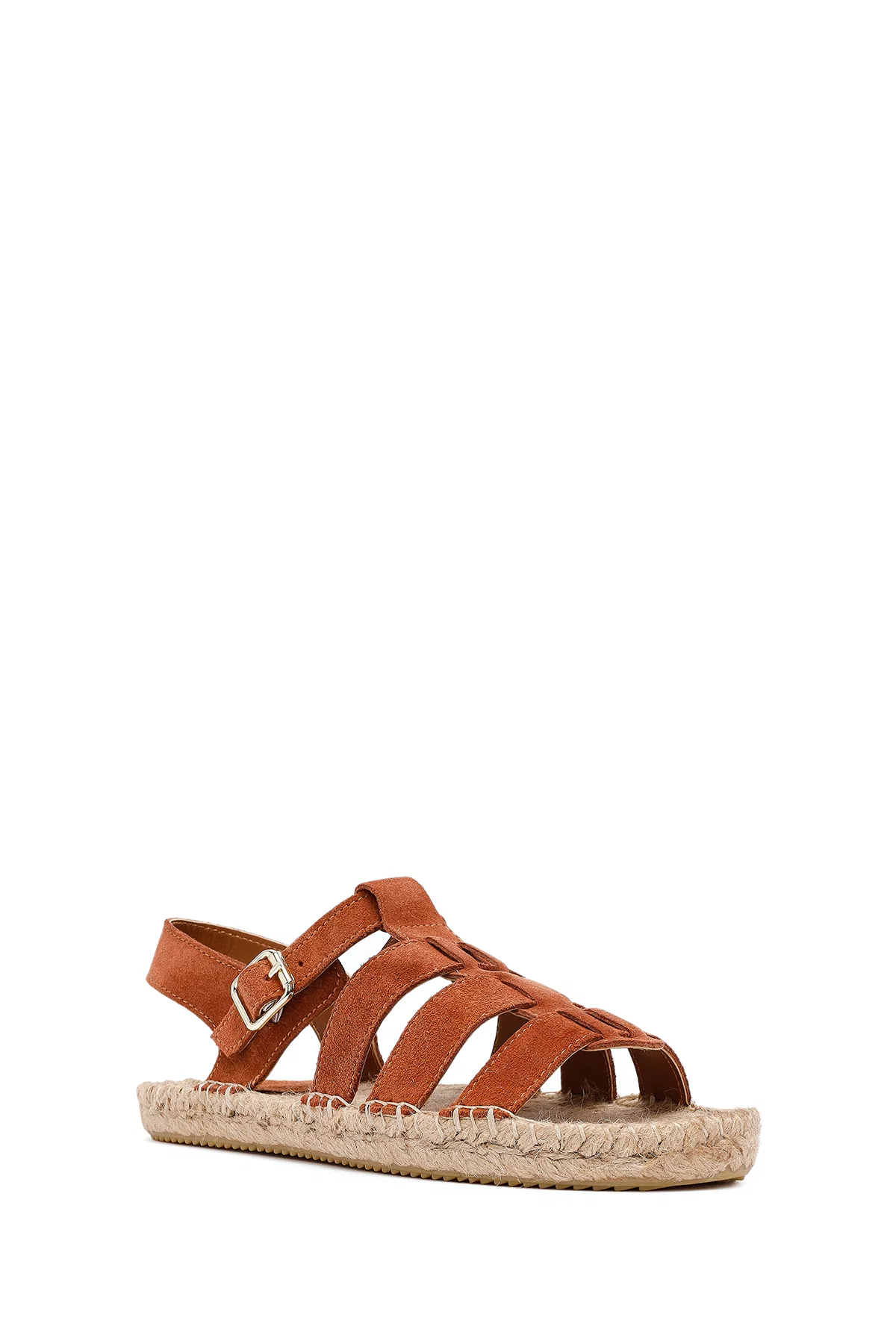 Kadın Taba Tokalı Süet Deri Espadril Sandalet - Image 6