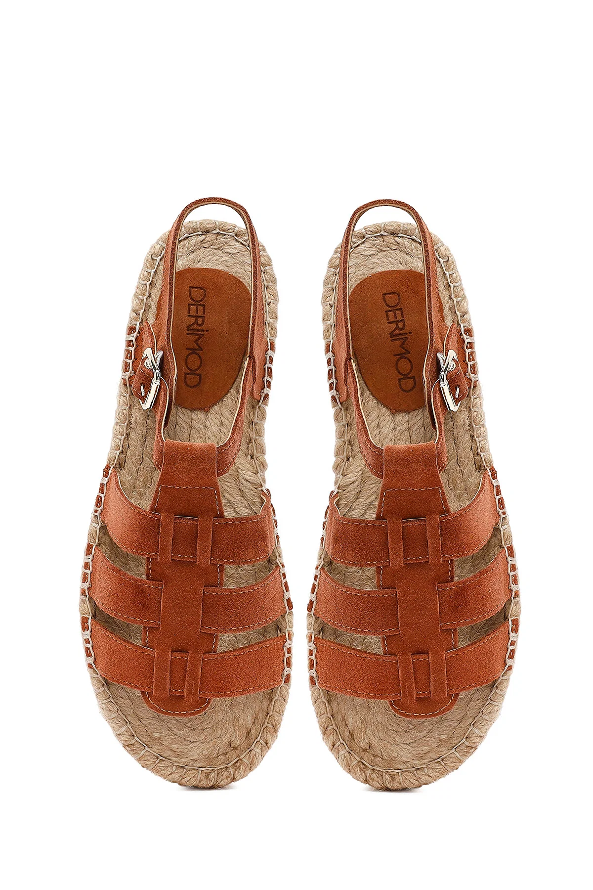 Kadın Taba Tokalı Süet Deri Espadril Sandalet - Image 7