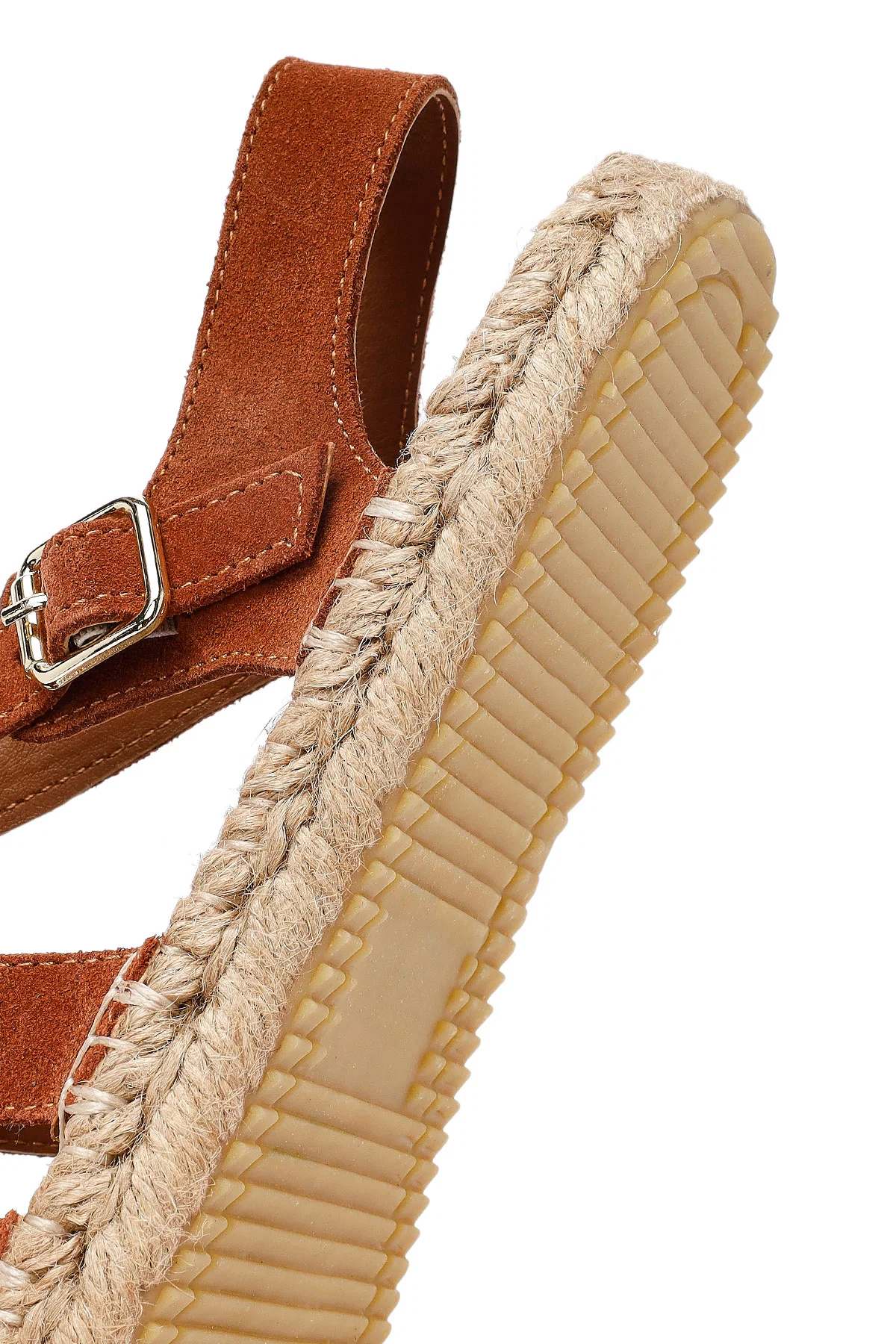 Kadın Taba Tokalı Süet Deri Espadril Sandalet - Image 8