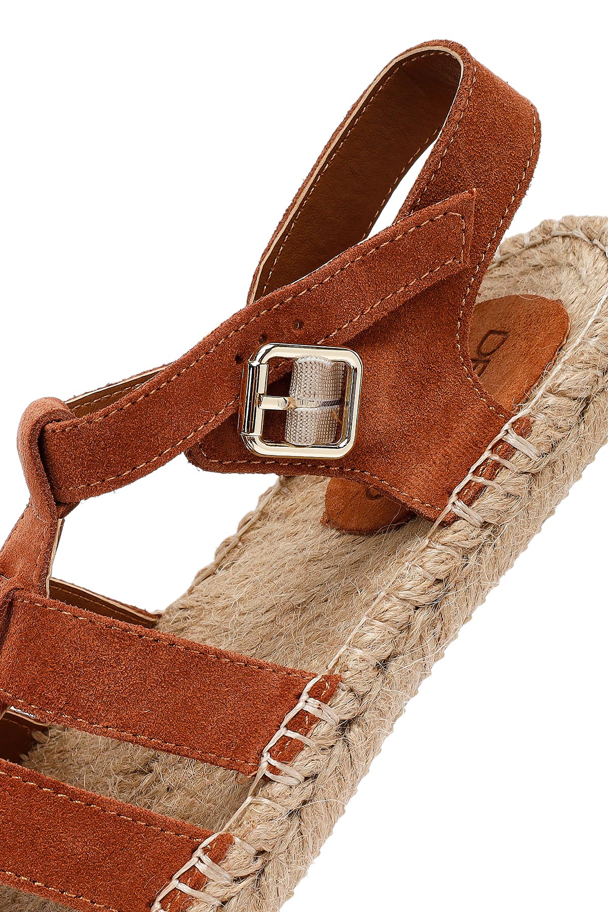 Kadın Taba Tokalı Süet Deri Espadril Sandalet - Image 9