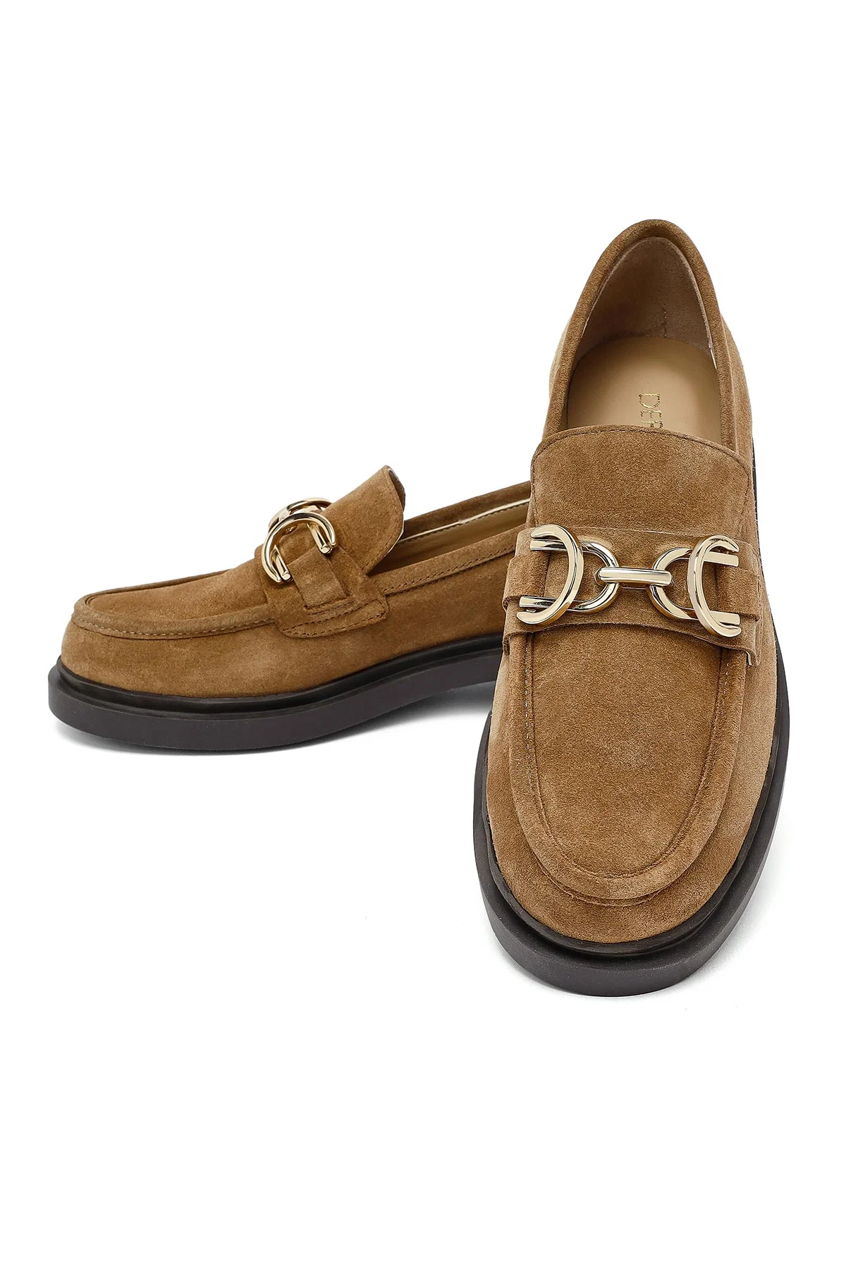 Kadın Taba Tokalı Süet Deri Maskülen Loafer - Image 11