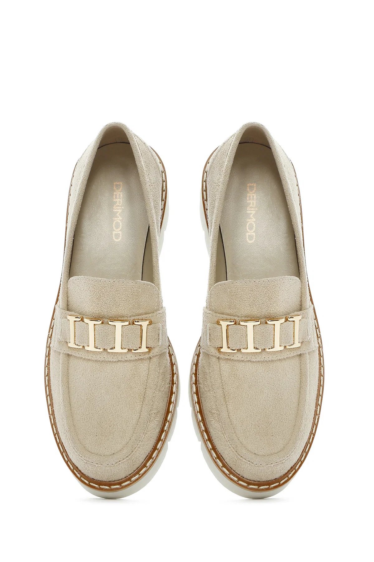 Kadın Taba Tokalı Süet Maskülen Loafer - Image 7