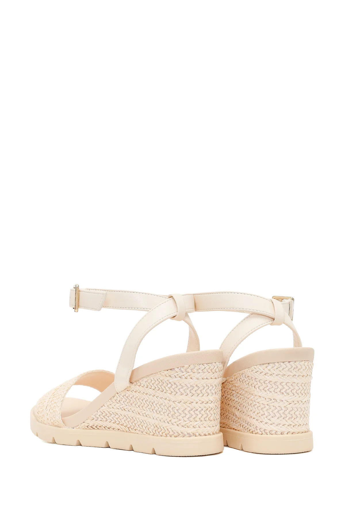 Kadın Ten Bilekten Tokalı Dolgu Topuklu Hasır Sandalet - Image 7