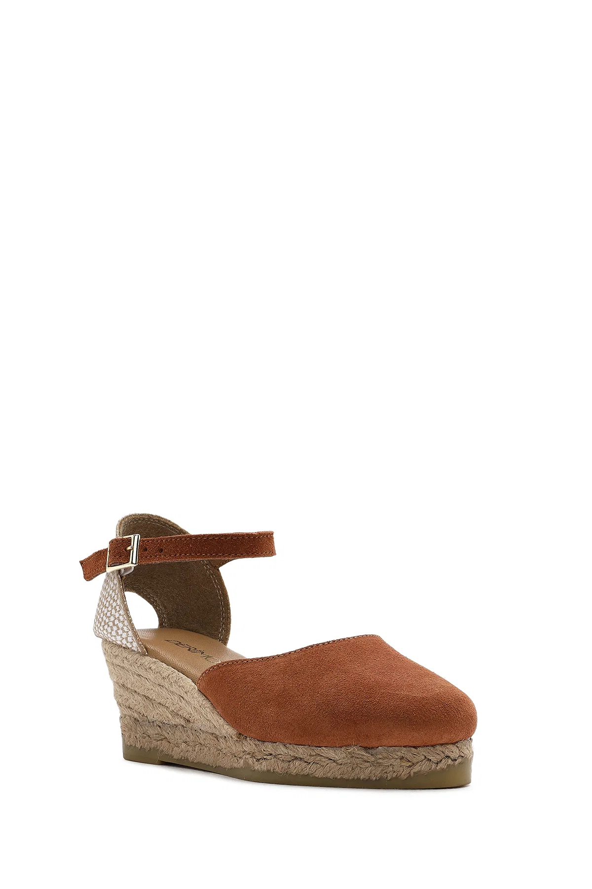 Kadın Turuncu Bilekten Bantlı Dolgu Topuklu Süet Deri Espadril - Image 7
