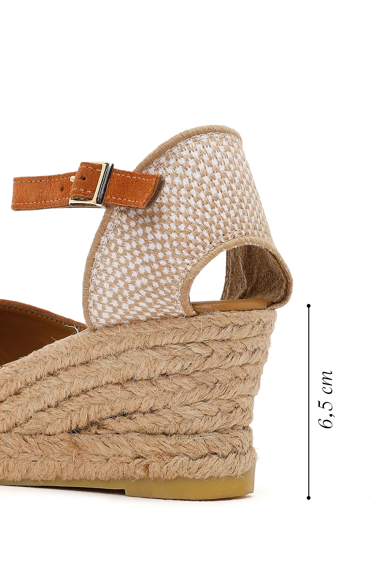 Kadın Turuncu Bilekten Bantlı Dolgu Topuklu Süet Deri Espadril Sandalet - Image 4