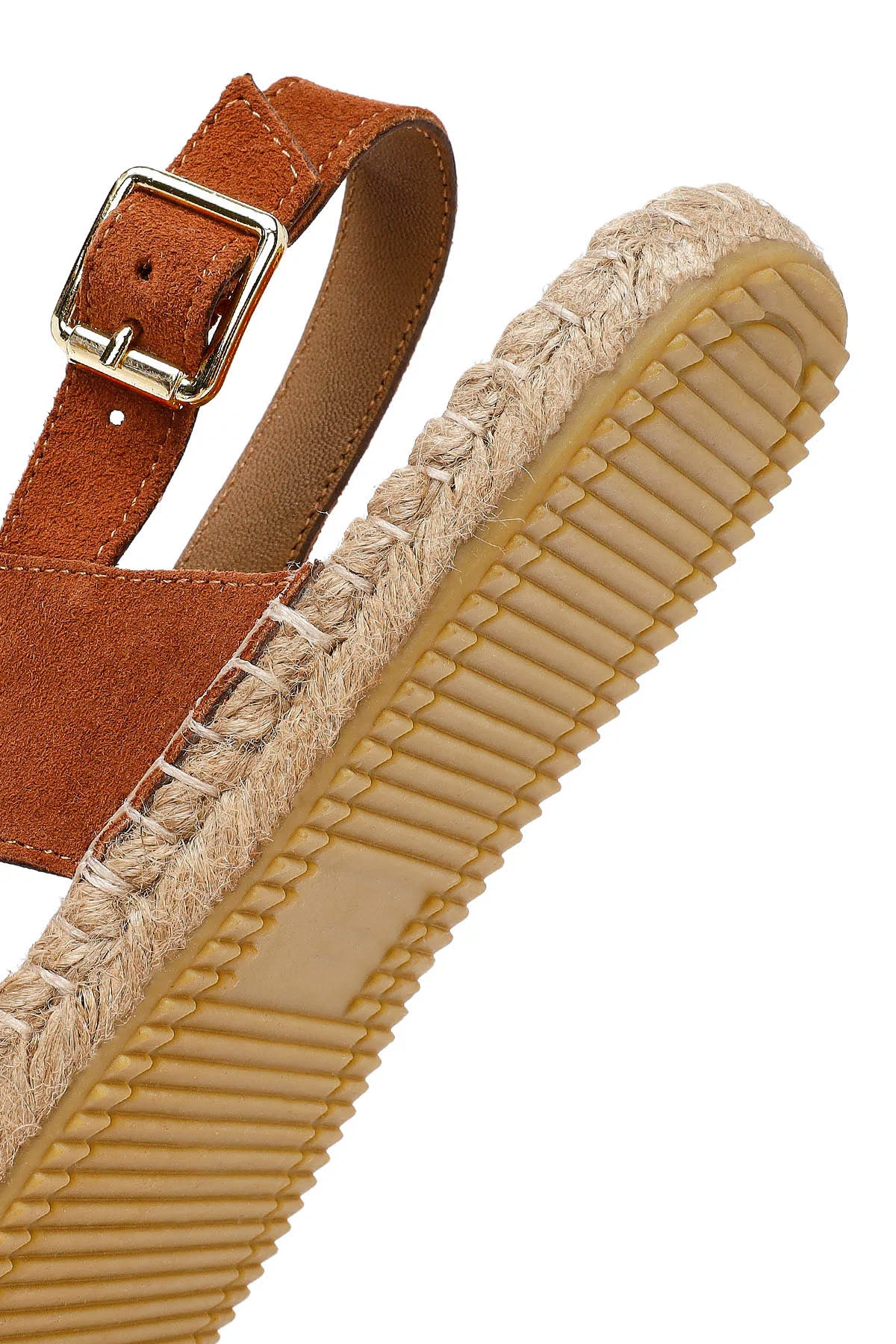 Kadın Turuncu Örgü Detaylı Süet Deri Espadril Sandalet - Image 8