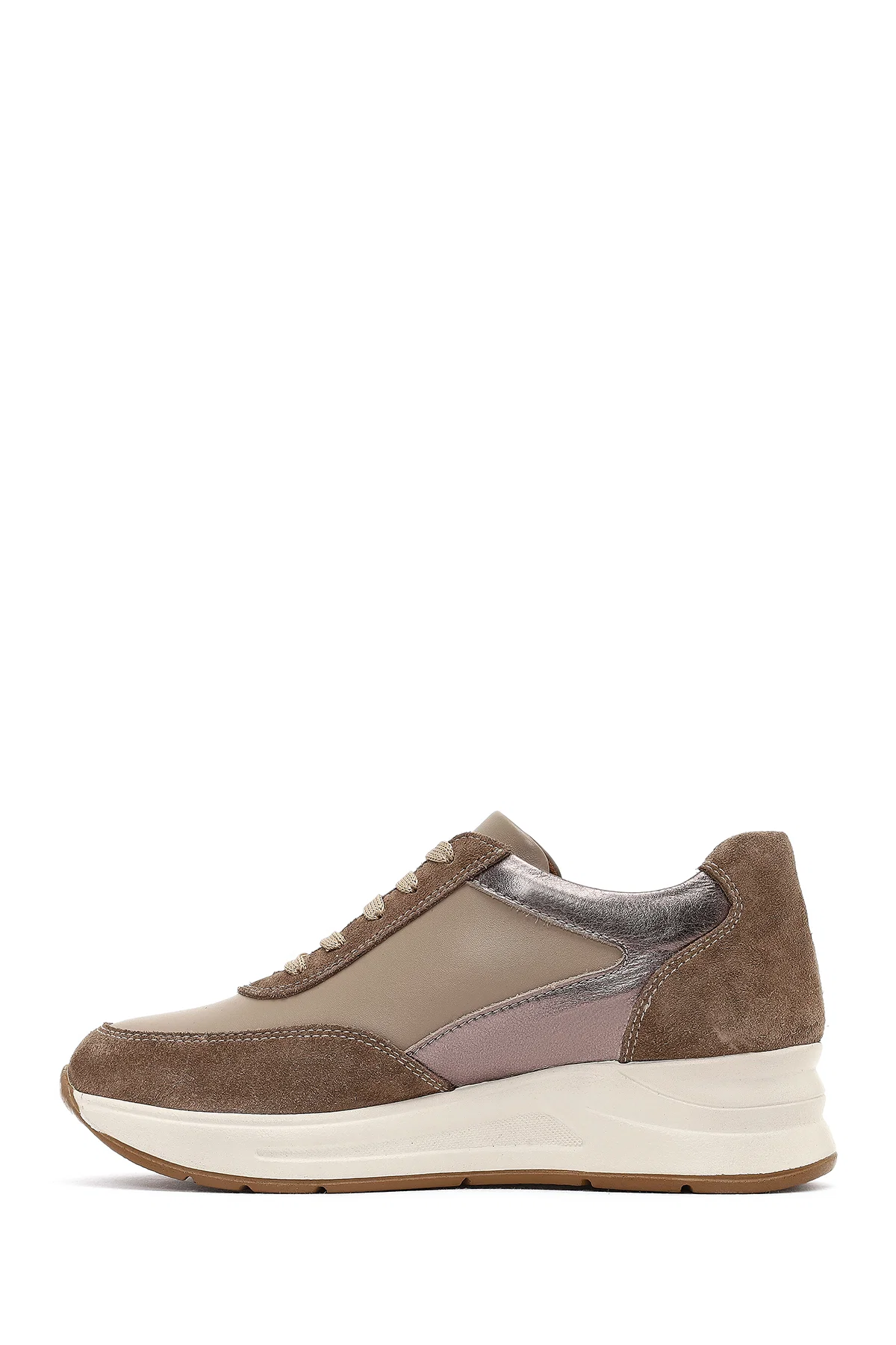 Kadın Vizon Bağcıklı Dolgu Topuklu Deri Sneaker - Image 2