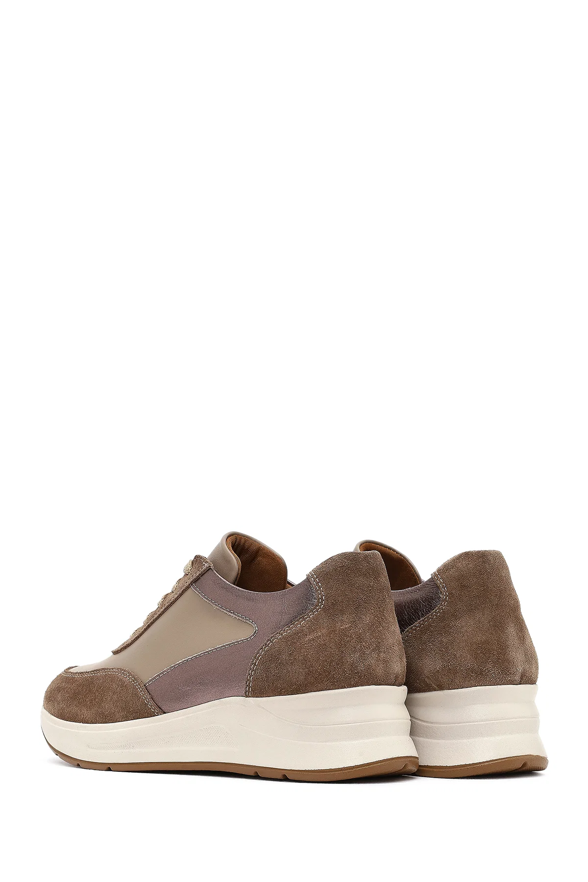 Kadın Vizon Bağcıklı Dolgu Topuklu Deri Sneaker - Image 5