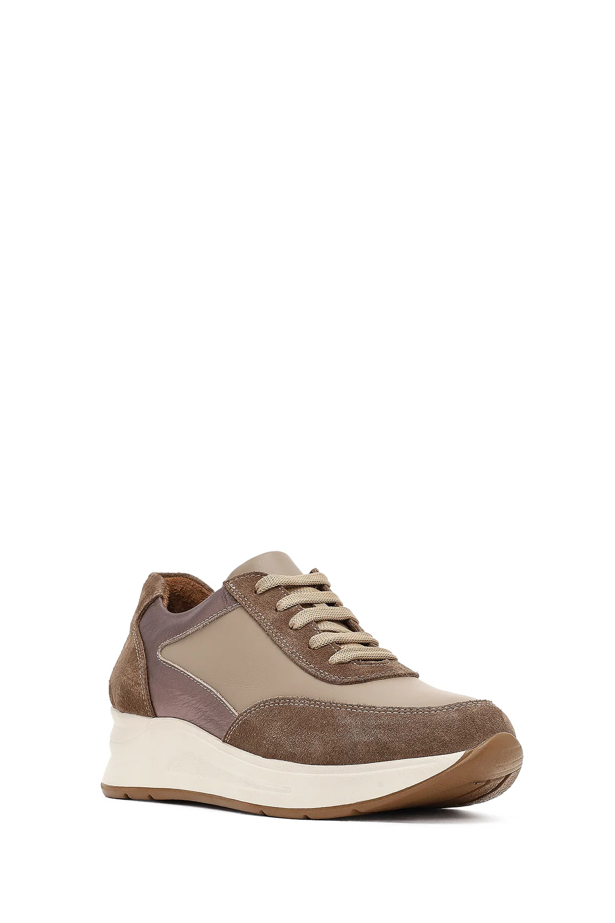 Kadın Vizon Bağcıklı Dolgu Topuklu Deri Sneaker - Image 6
