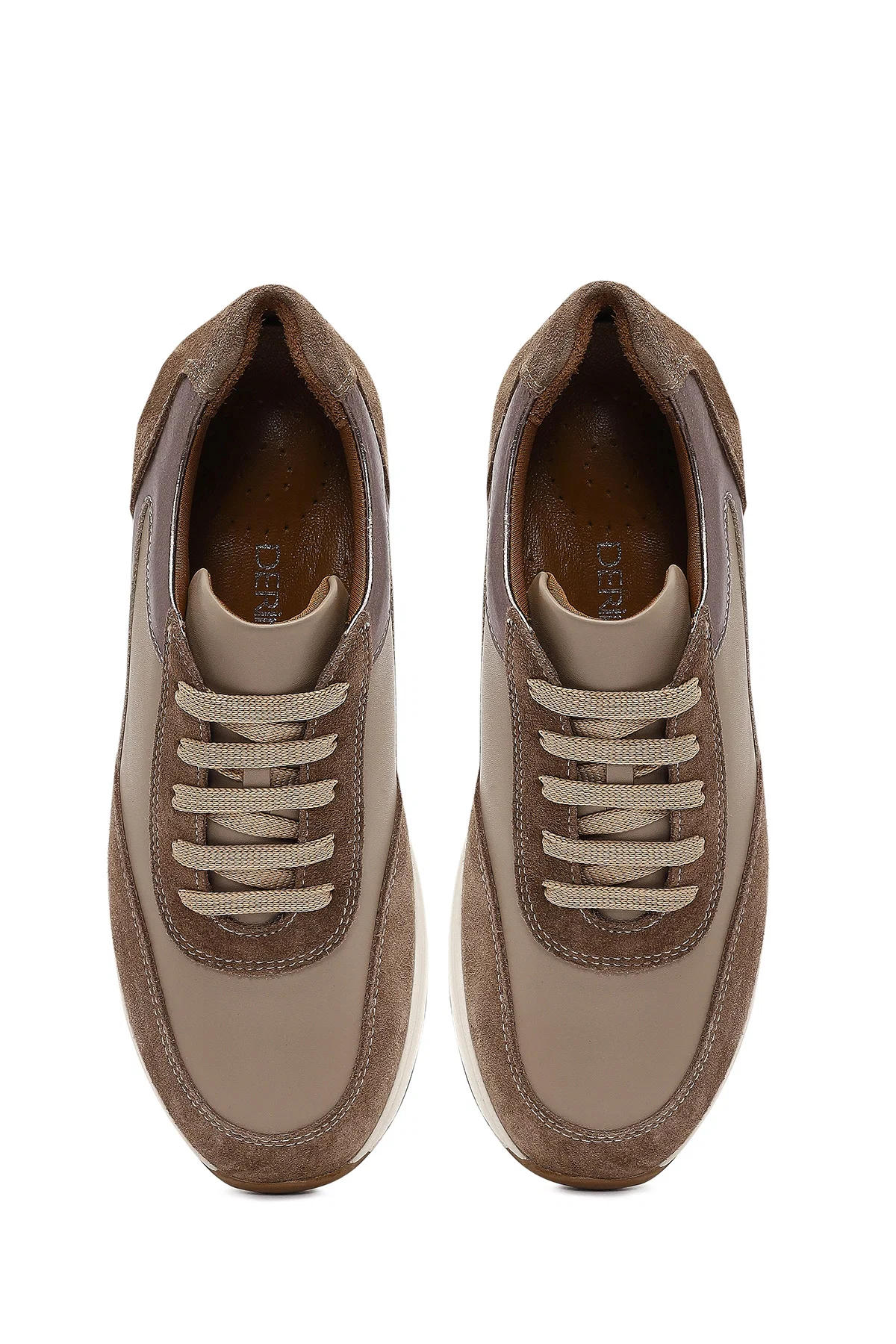 Kadın Vizon Bağcıklı Dolgu Topuklu Deri Sneaker - Image 7