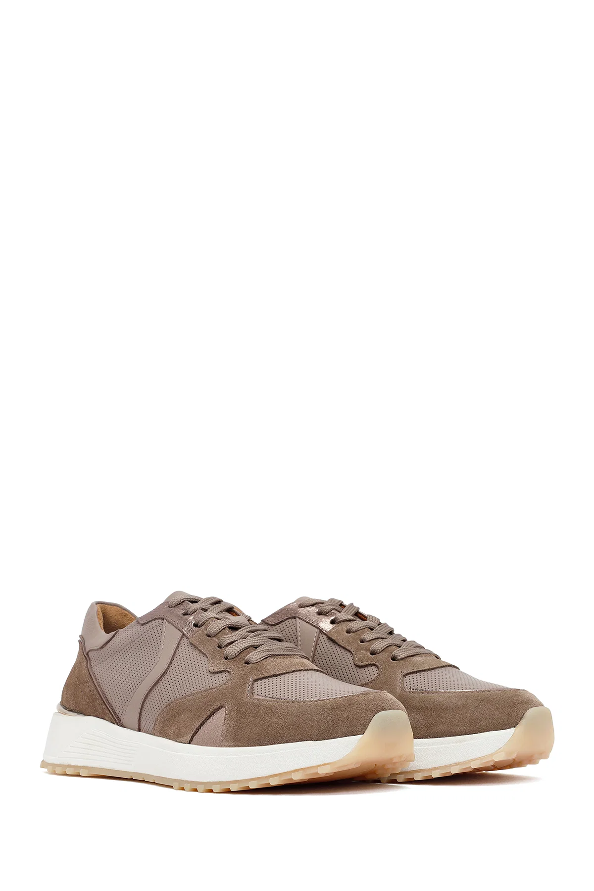 Kadın Vizon Bağcıklı Kalın Tabanlı Deri Sneaker - Image 3