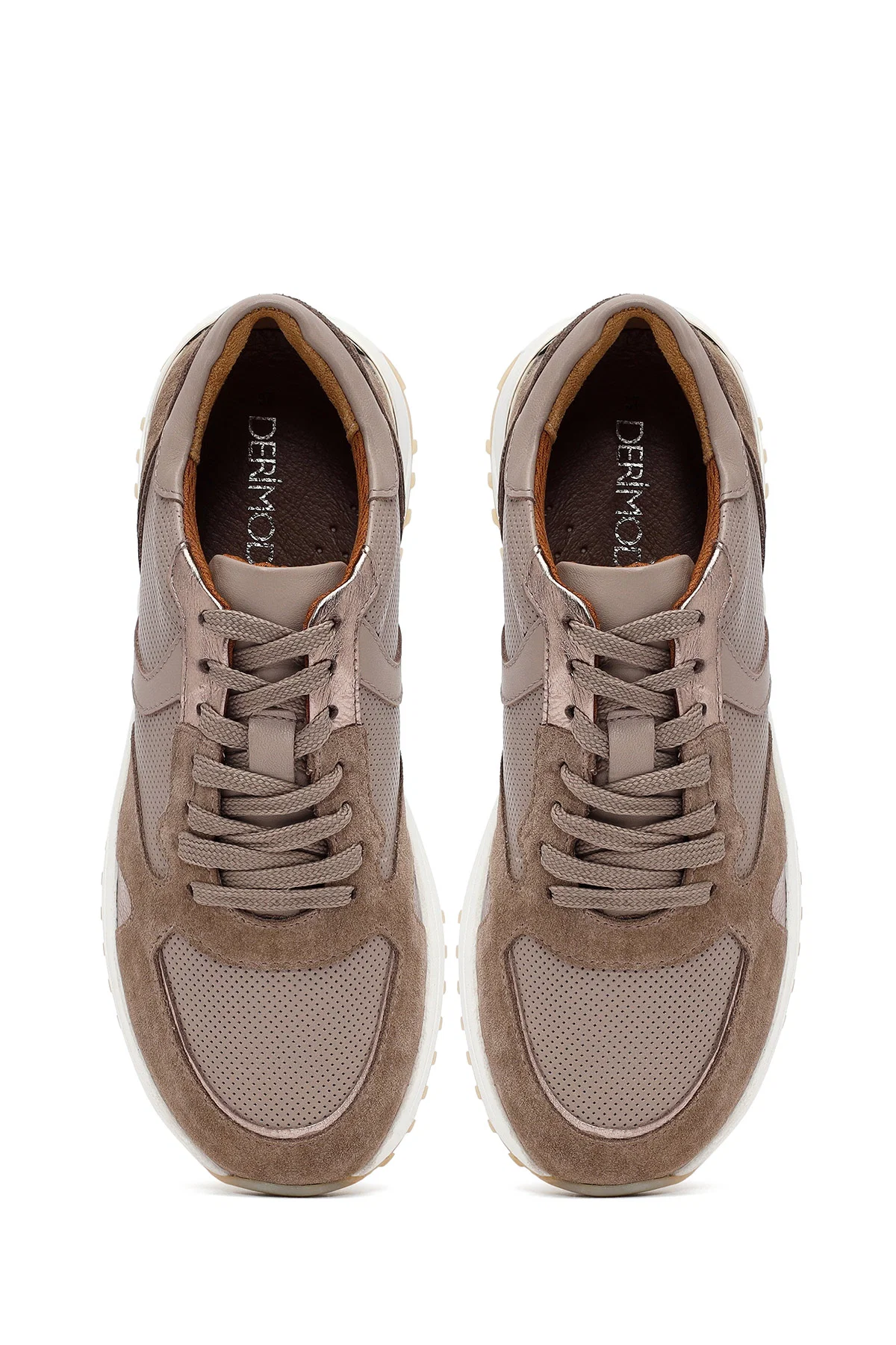 Kadın Vizon Bağcıklı Kalın Tabanlı Deri Sneaker - Image 7