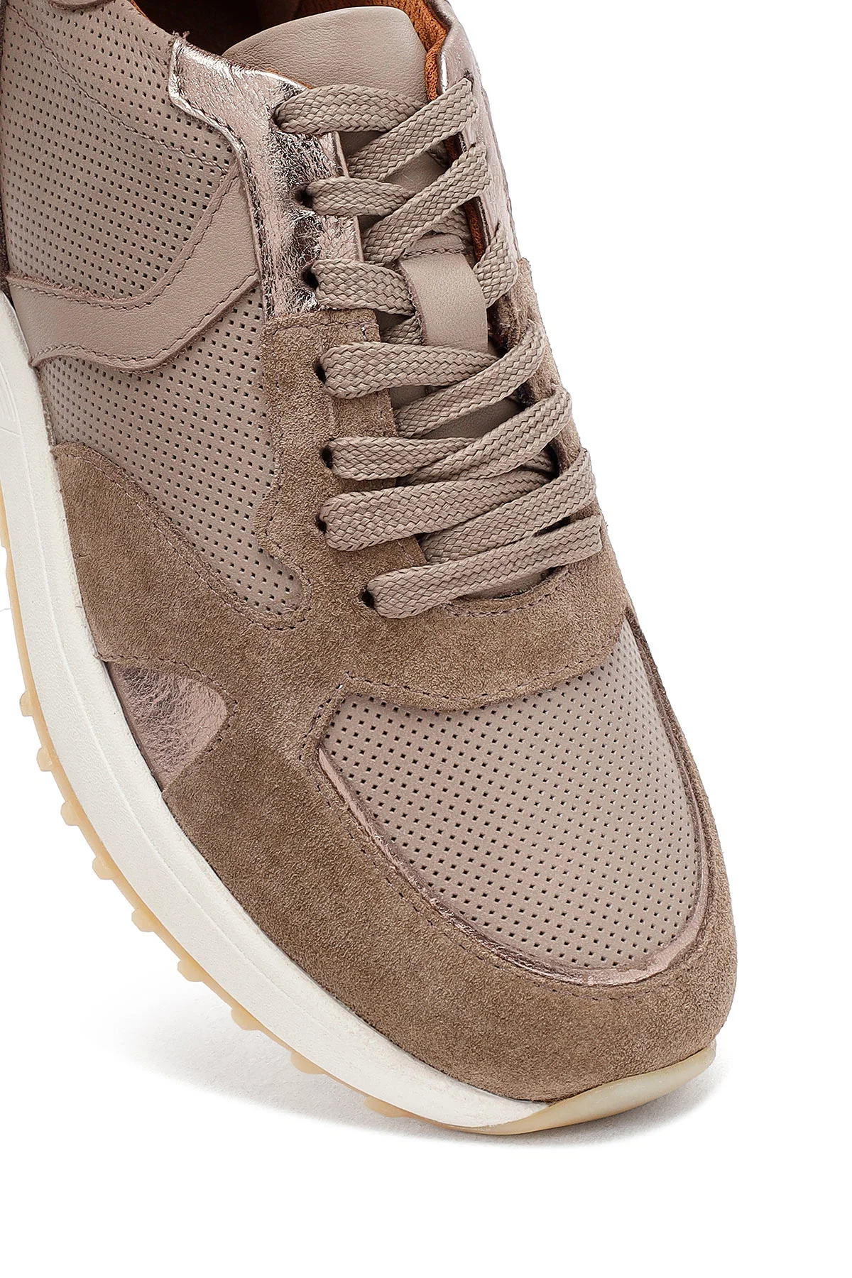 Kadın Vizon Bağcıklı Kalın Tabanlı Deri Sneaker - Image 8