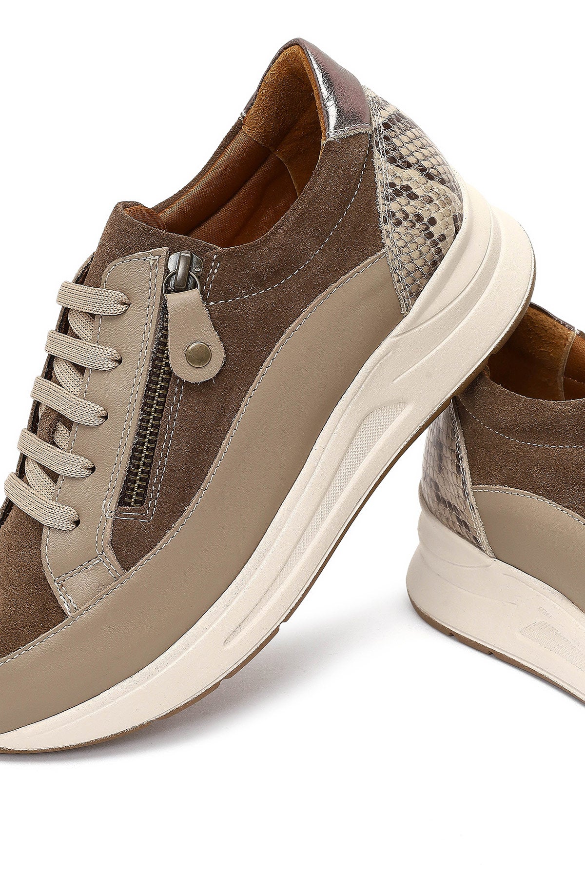Kadın Vizon Bağcıklı Kalın Tabanlı Deri Sneaker - Image 10
