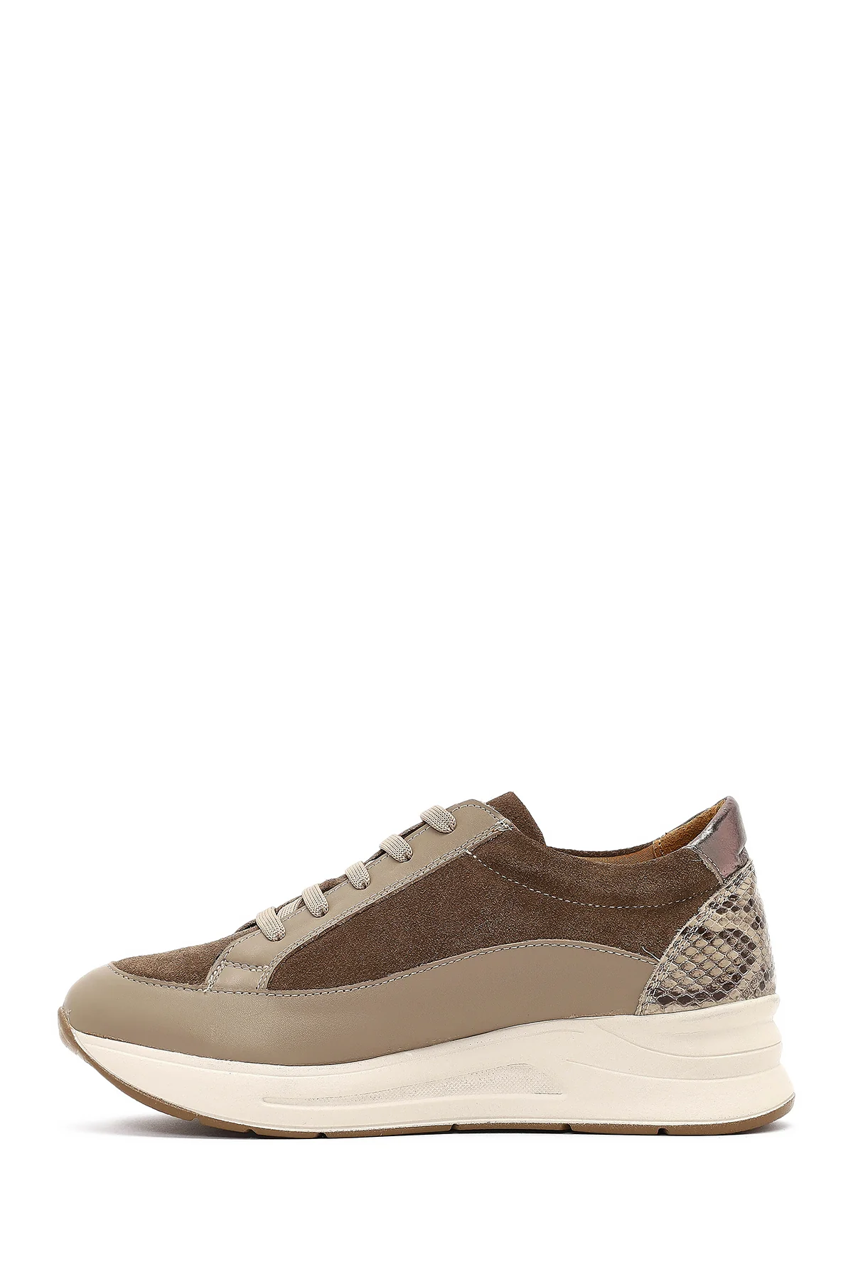 Kadın Vizon Bağcıklı Kalın Tabanlı Deri Sneaker - Image 2