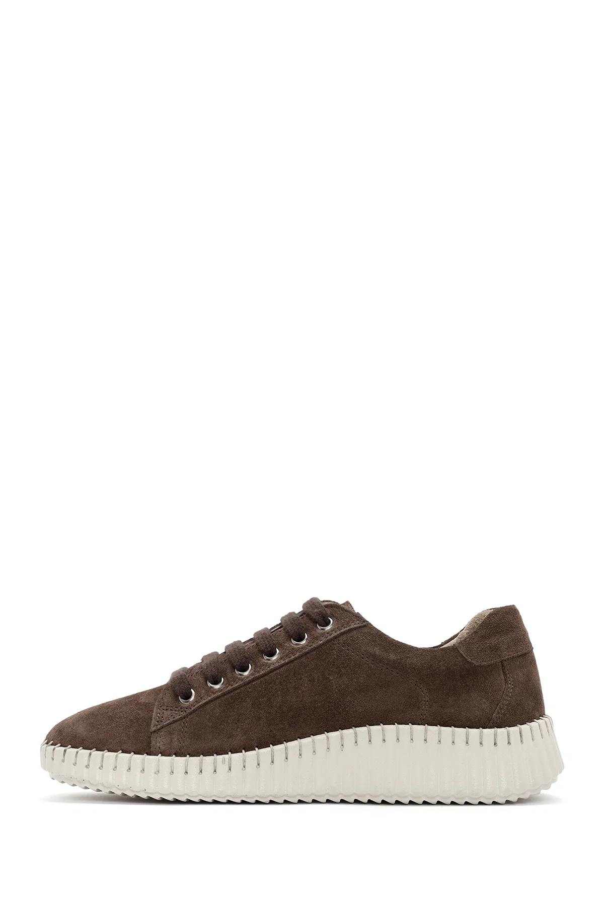 Kadın Vizon Bağcıklı Kalın Tabanlı Süet Deri Sneaker - Image 2