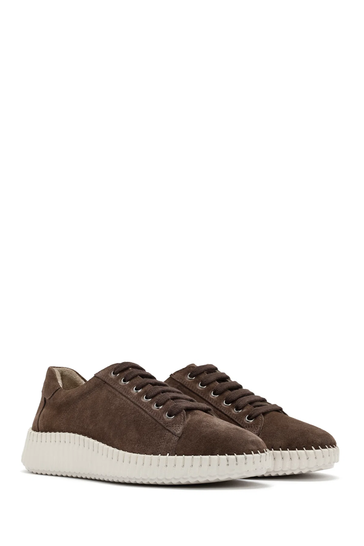 Kadın Vizon Bağcıklı Kalın Tabanlı Süet Deri Sneaker - Image 3