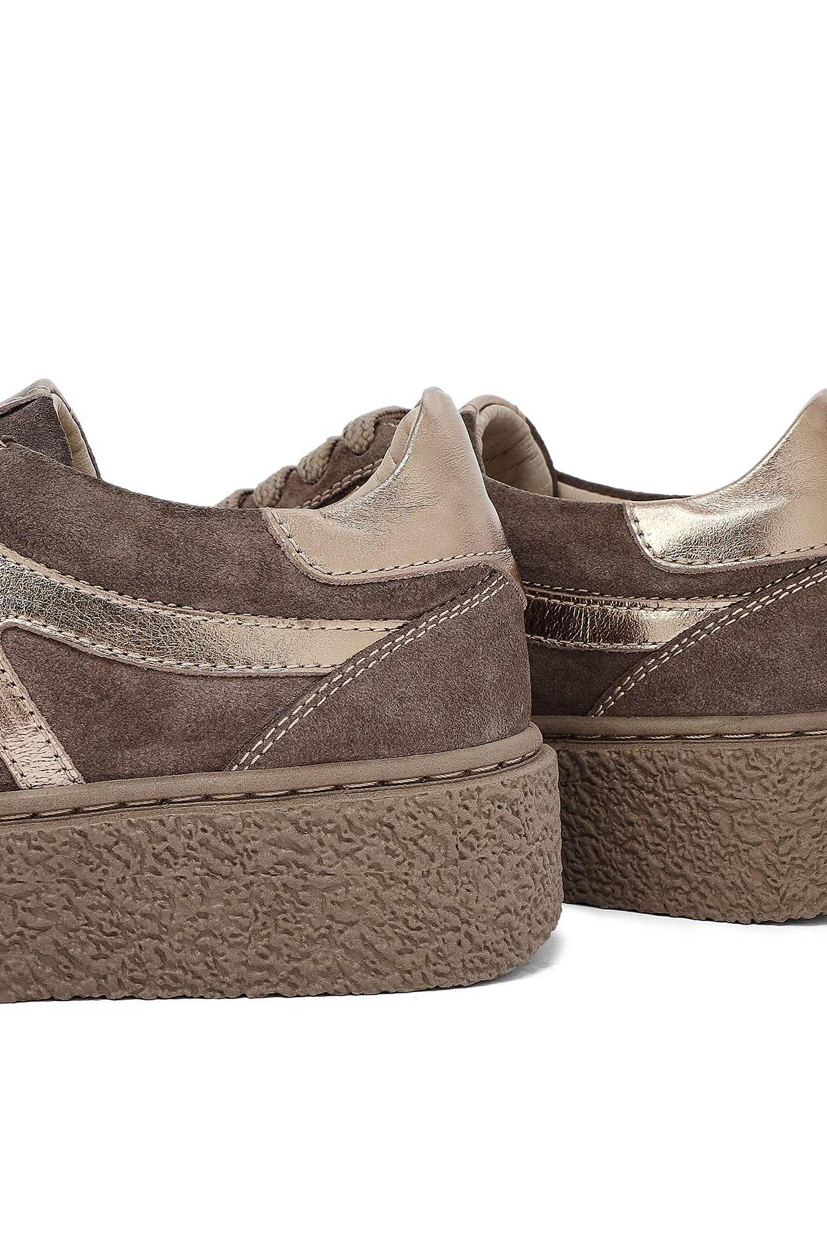 Kadın Vizon Bağcıklı Kalın Tabanlı Süet Deri Sneaker - Image 10