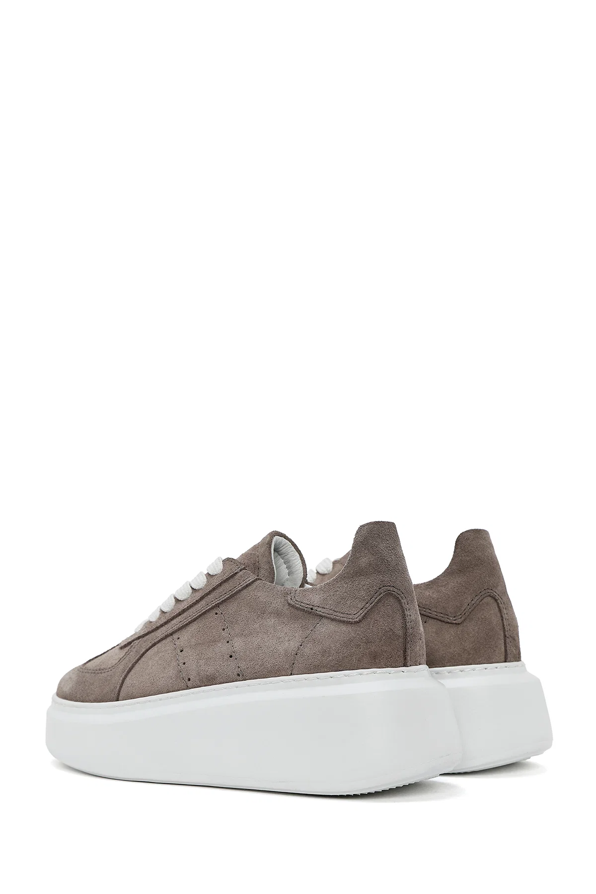 Kadın Vizon Bağcıklı Kalın Tabanlı Süet Deri Sneaker - Image 5