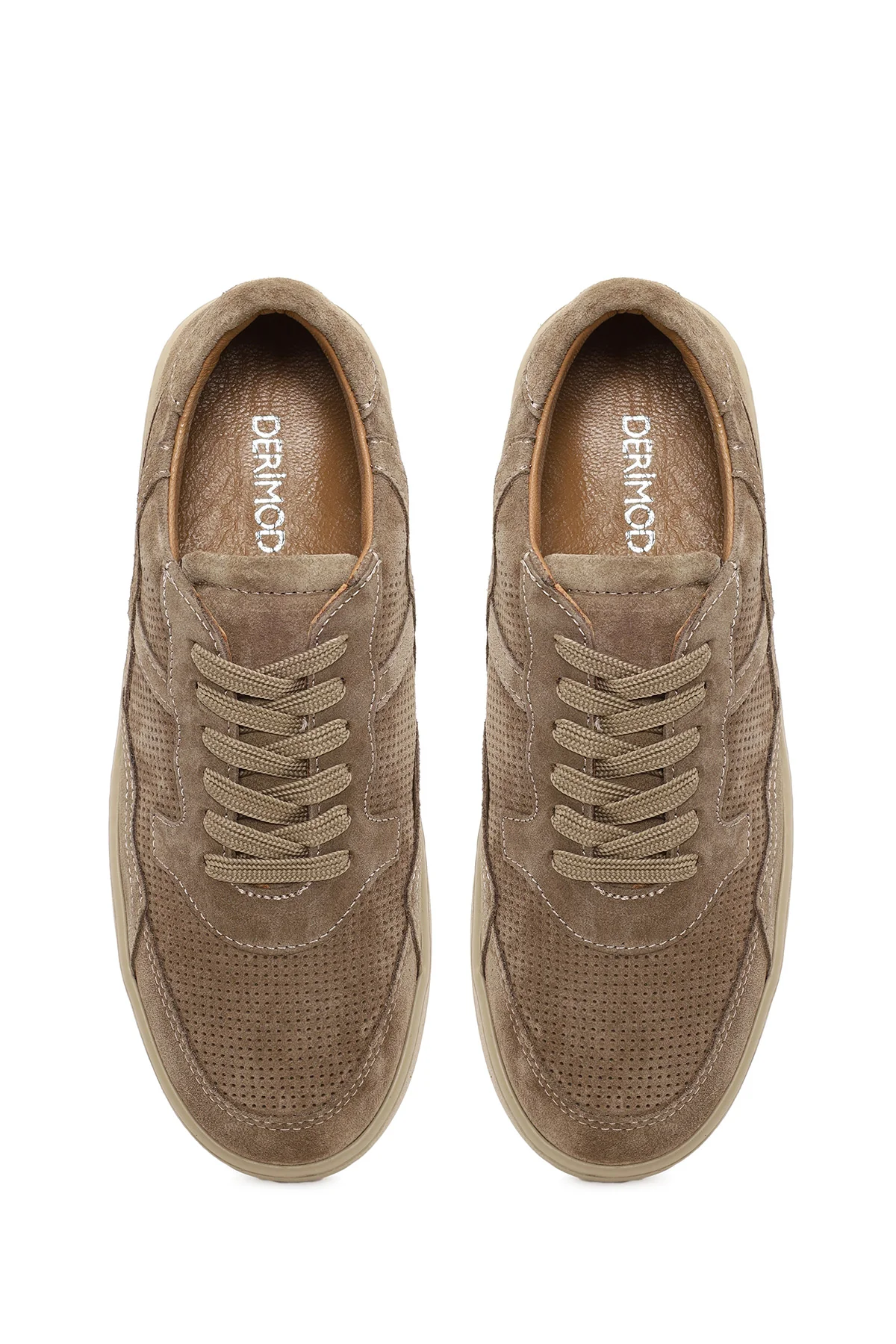 Kadın Vizon Bağcıklı Kalın Tabanlı Süet Deri Sneaker - Image 4