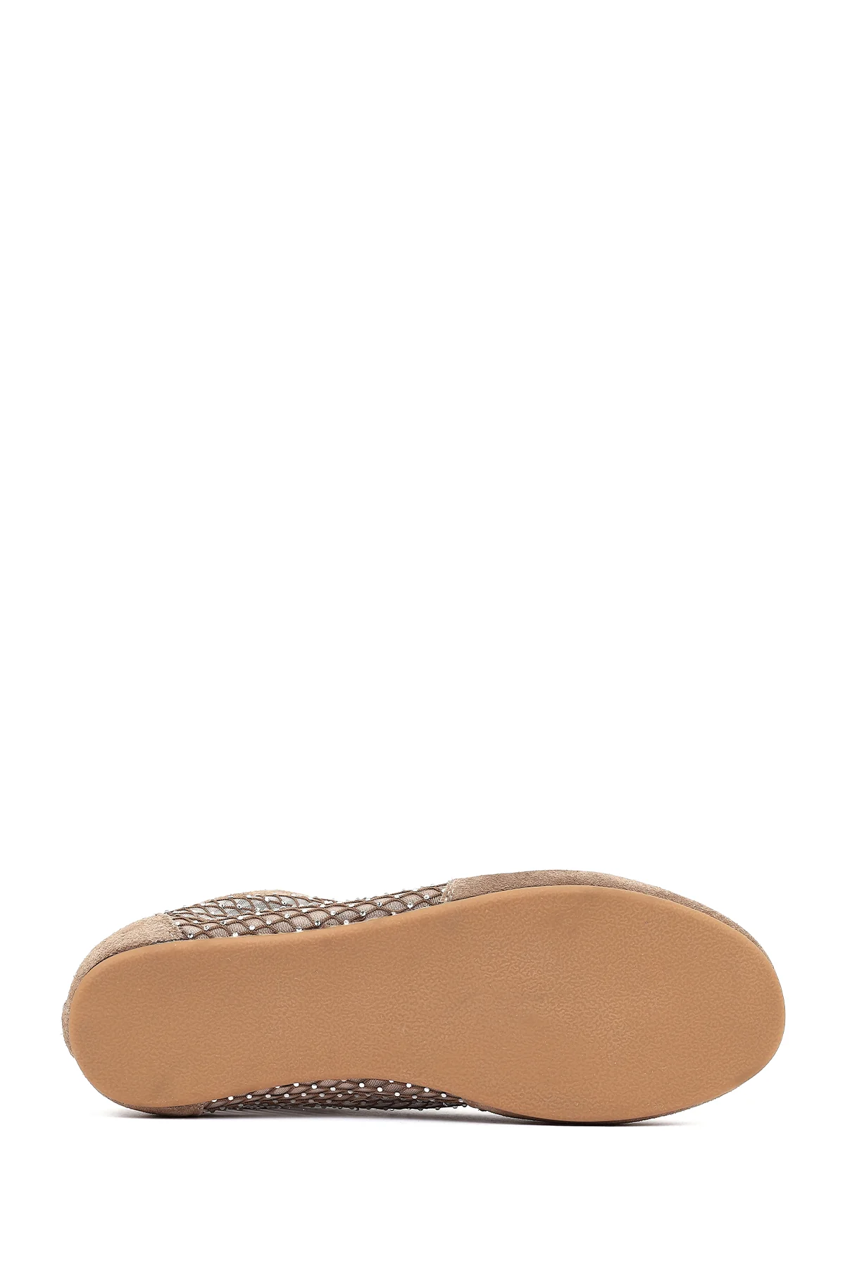 Kadın Vizon Bağcıklı Taşlı Süet Deri Sneaker - Image 5