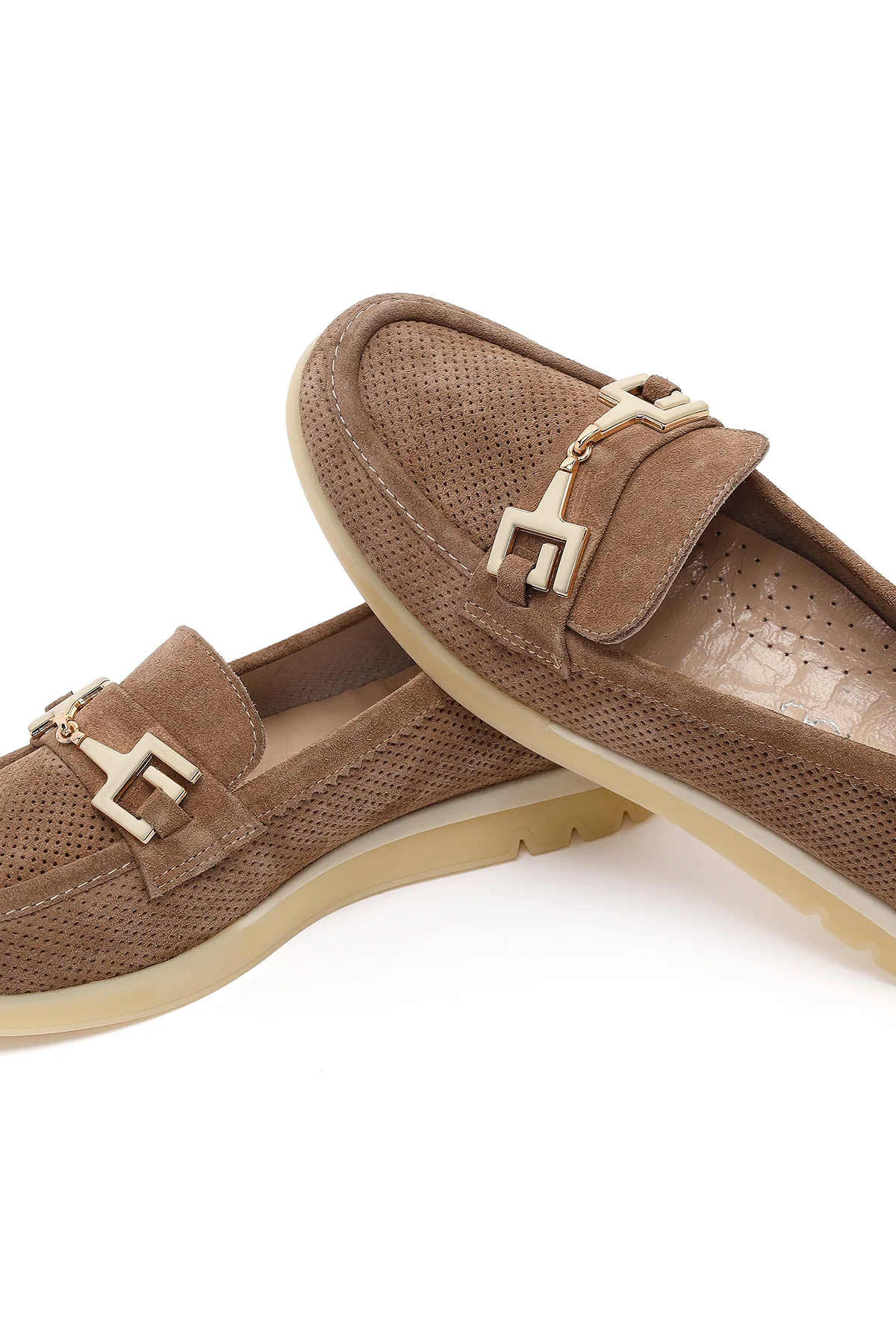 Kadın Vizon Bağcıklı Tokalı Süet Deri Comfort Loafer - Image 10