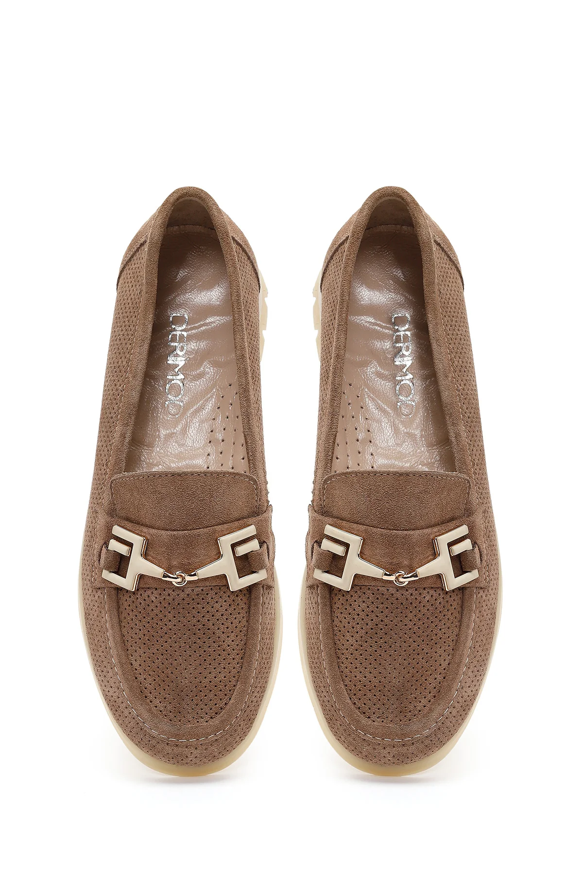 Kadın Vizon Bağcıklı Tokalı Süet Deri Comfort Loafer - Image 4