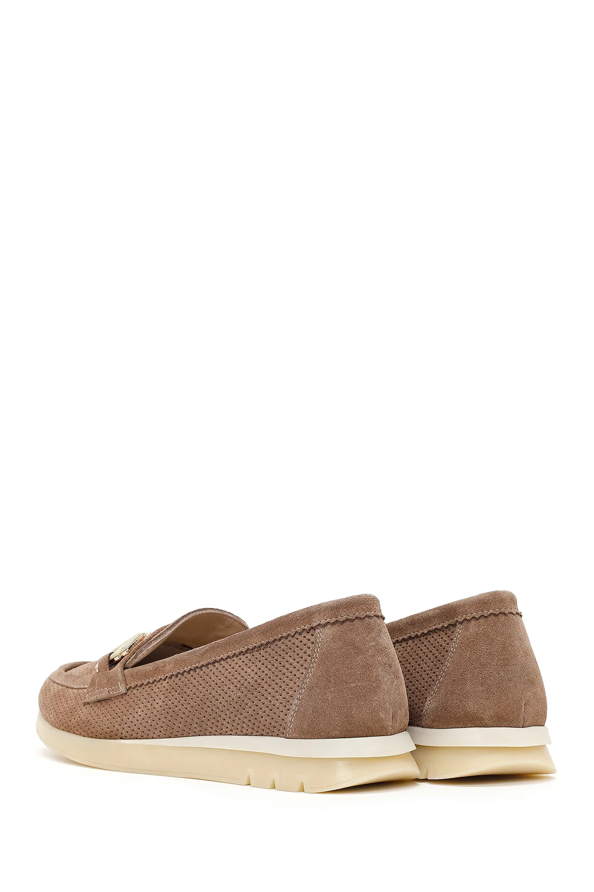 Kadın Vizon Bağcıklı Tokalı Süet Deri Comfort Loafer - Image 6