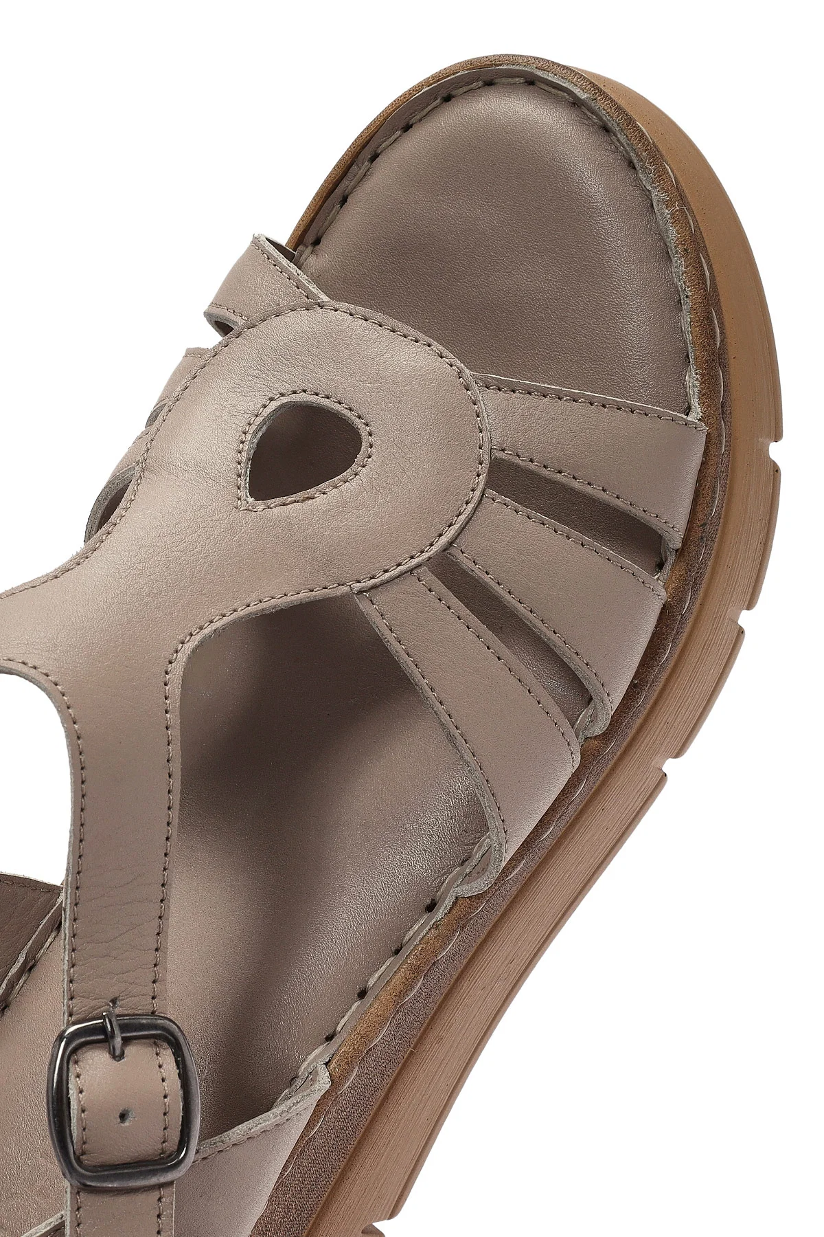 Kadın Vizon Bilekten Bantlı Dolgu Topuklu Deri Comfort Sandalet - Image 8