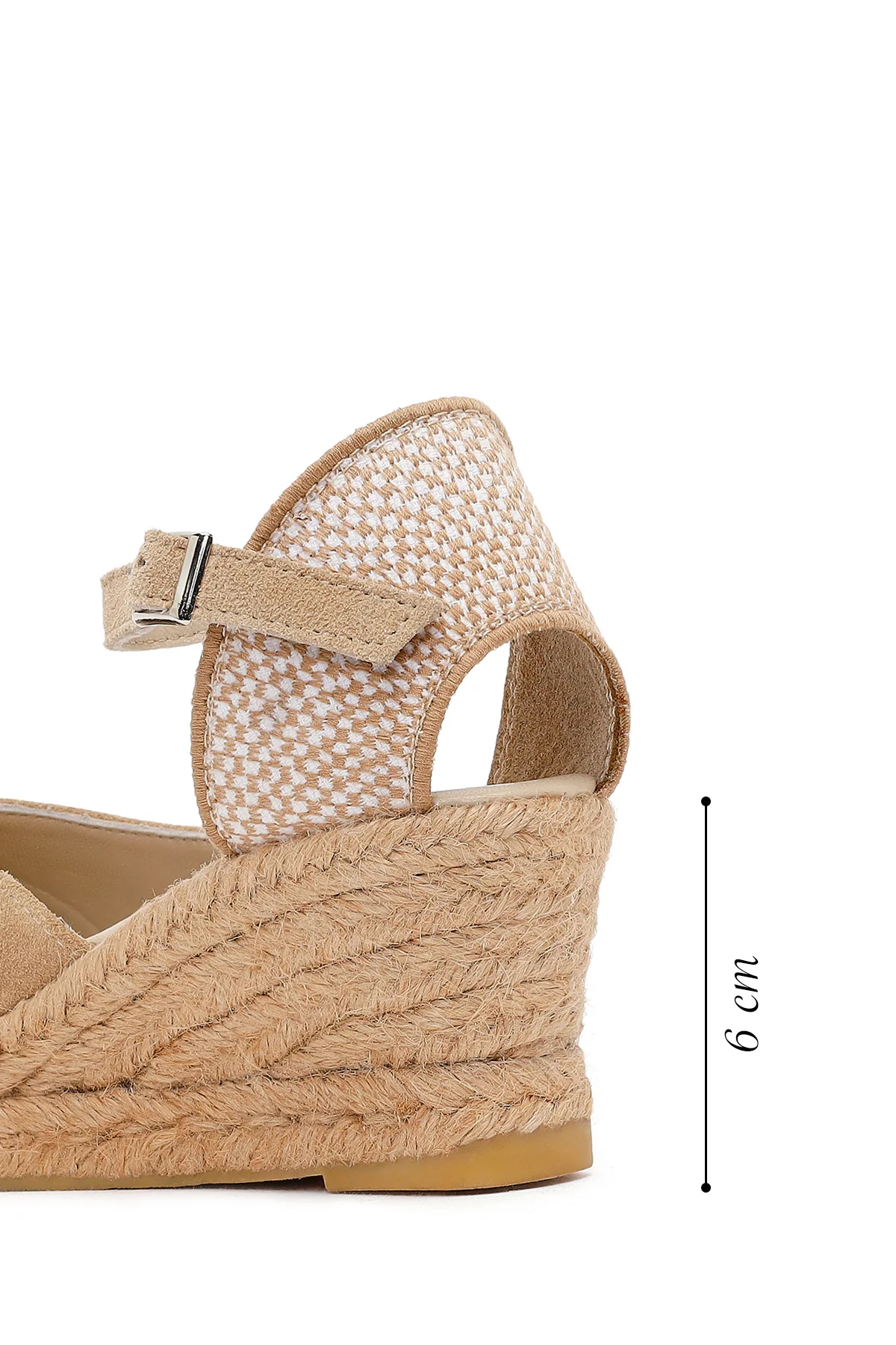 Kadın Vizon Bilekten Bantlı Dolgu Topuklu Süet Deri Espadril Sandalet - Image 4