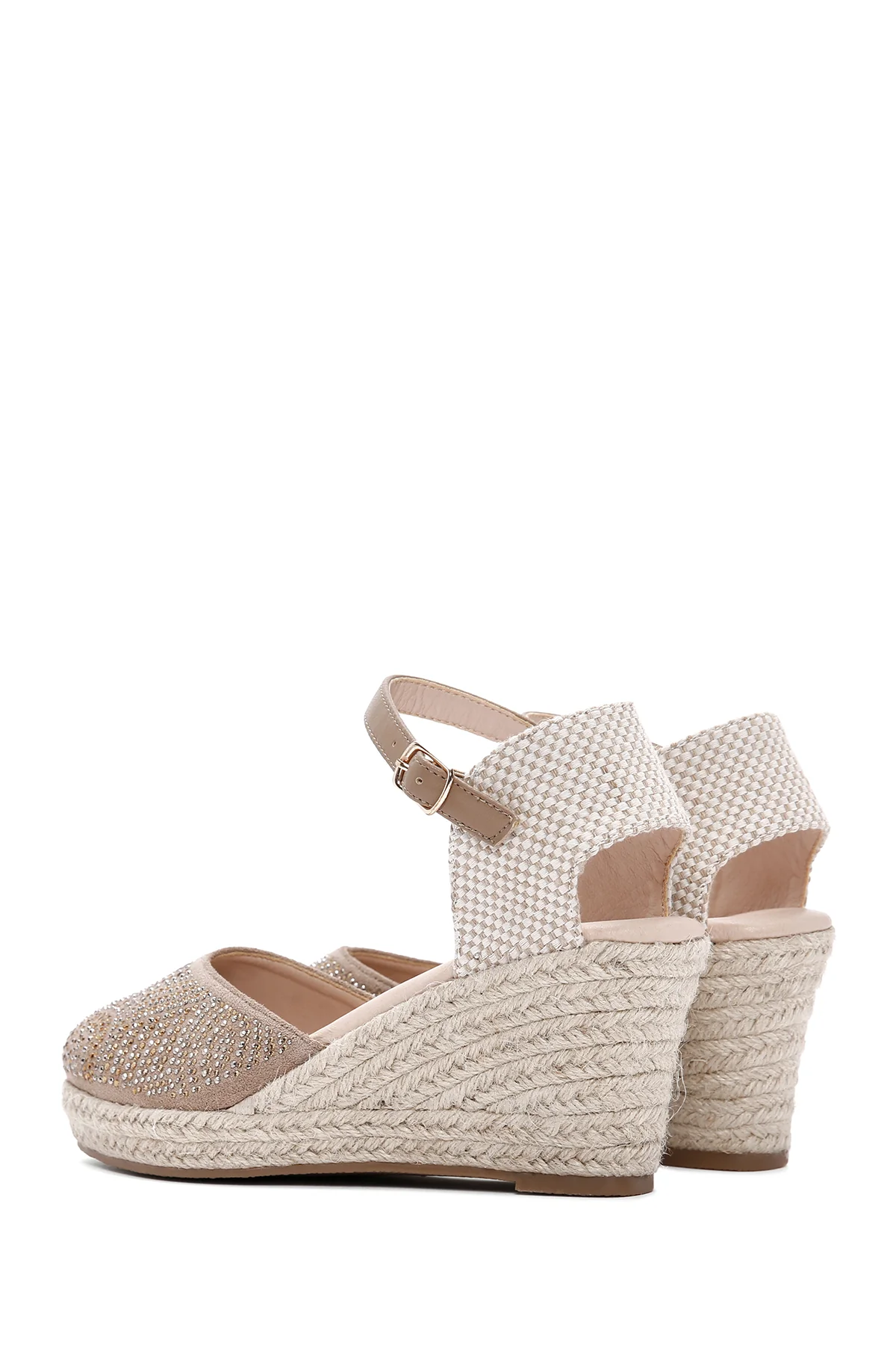 Kadın Vizon Bilekten Bantlı Taşlı Dolgu Topuk Espadril - Image 6
