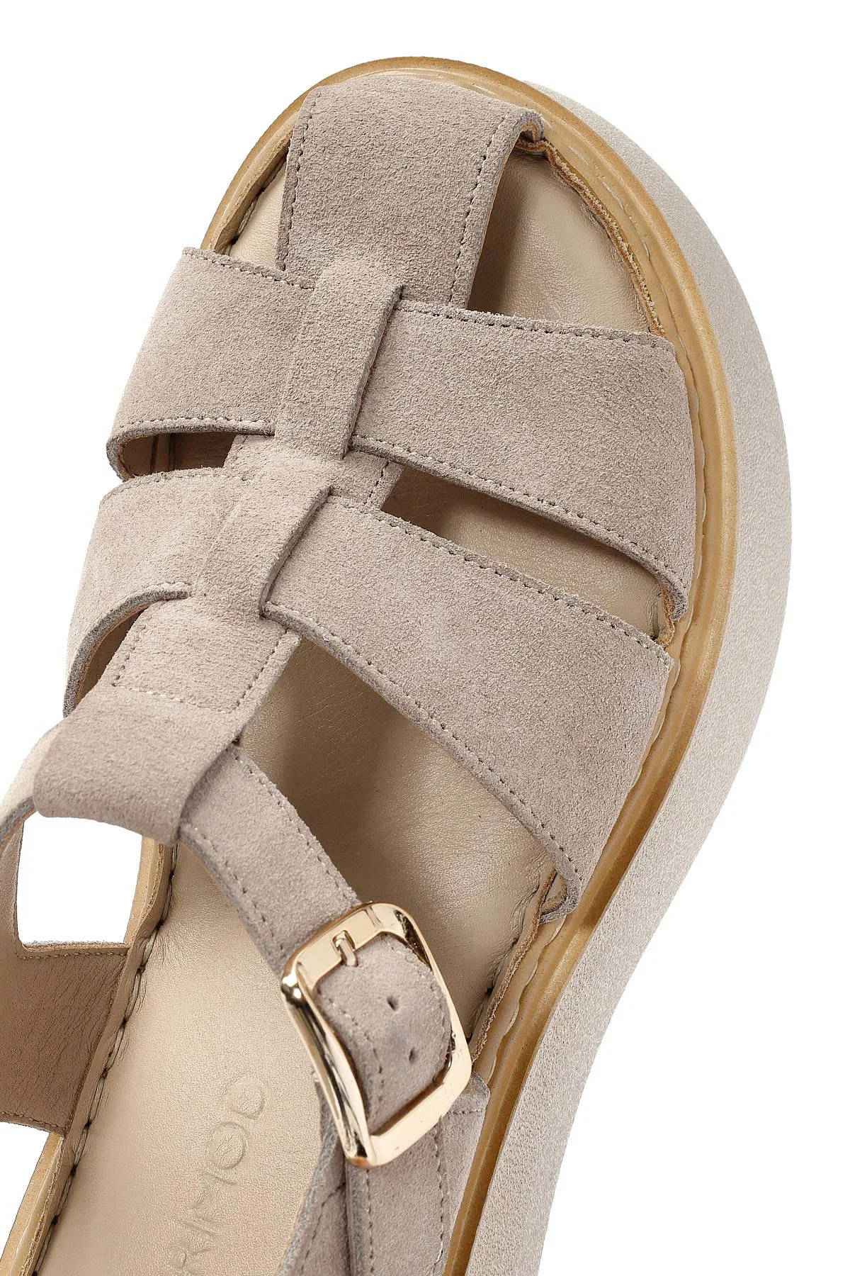 Kadın Vizon Bilekten Tokalı Kalın Tabanlı Süet Deri Comfort Sandalet - Image 8