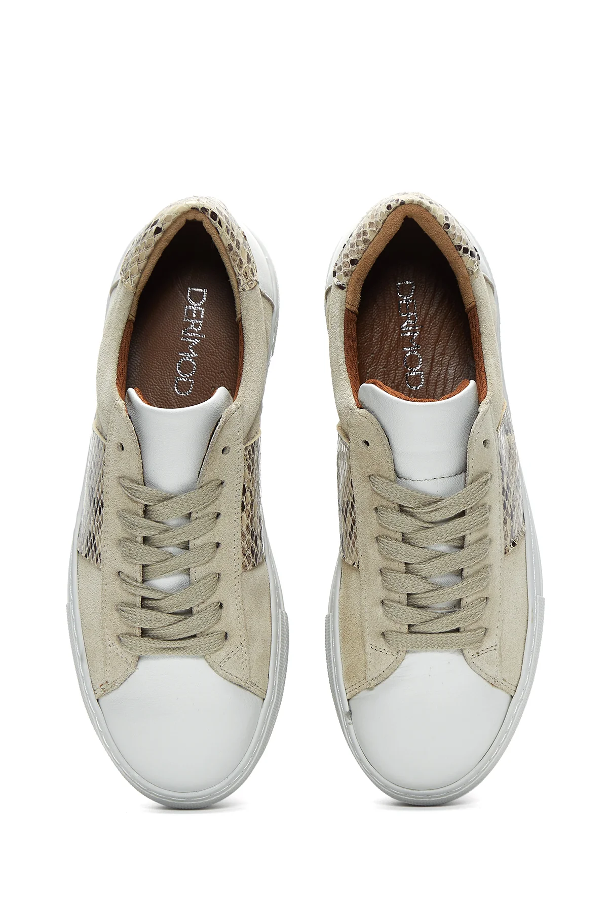 Kadın Vizon Deri Desenli Sneaker - Image 6