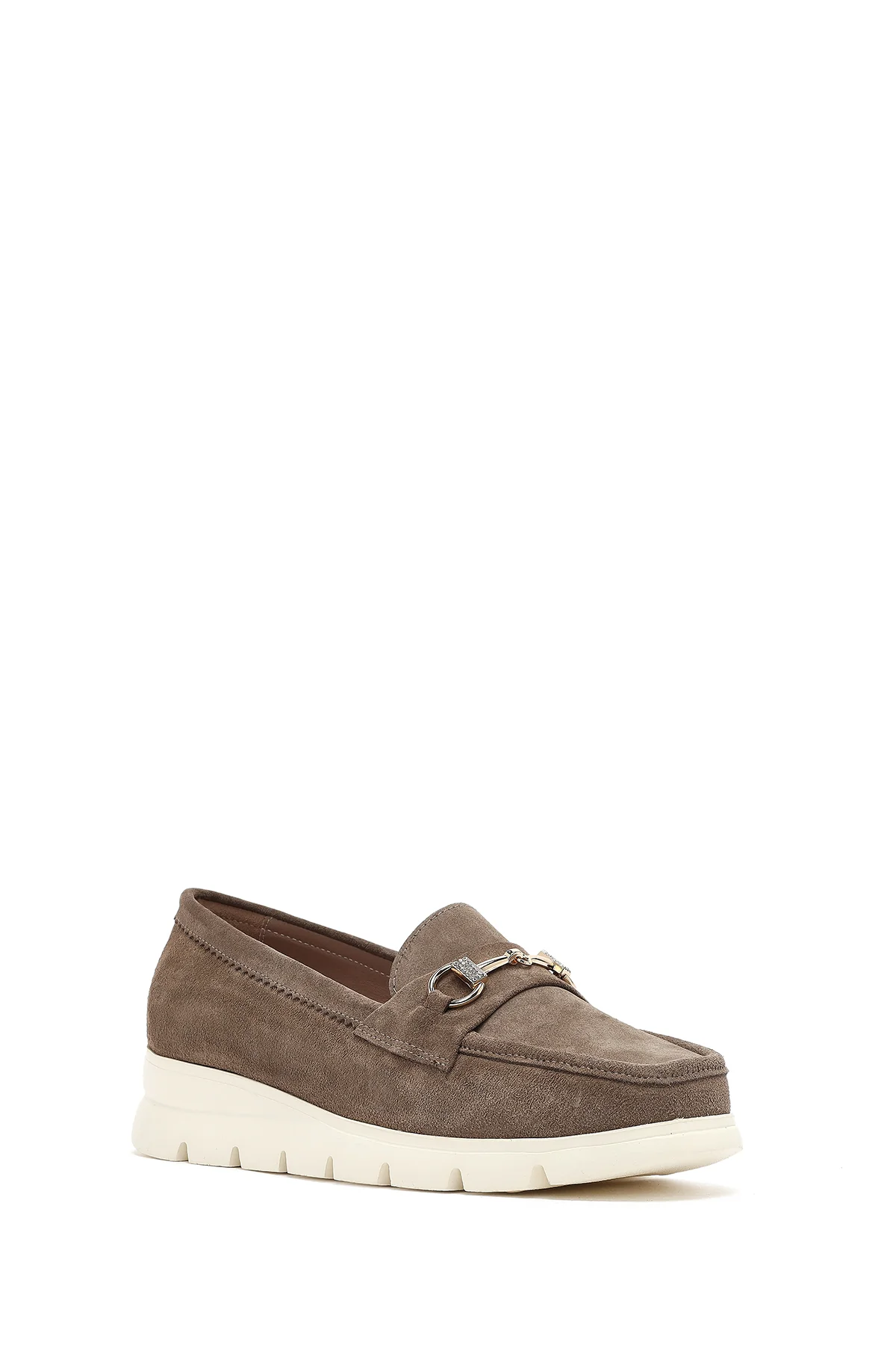 Kadın Vizon Dolgu Topuklu Süet Deri Konfor Loafer - Image 7