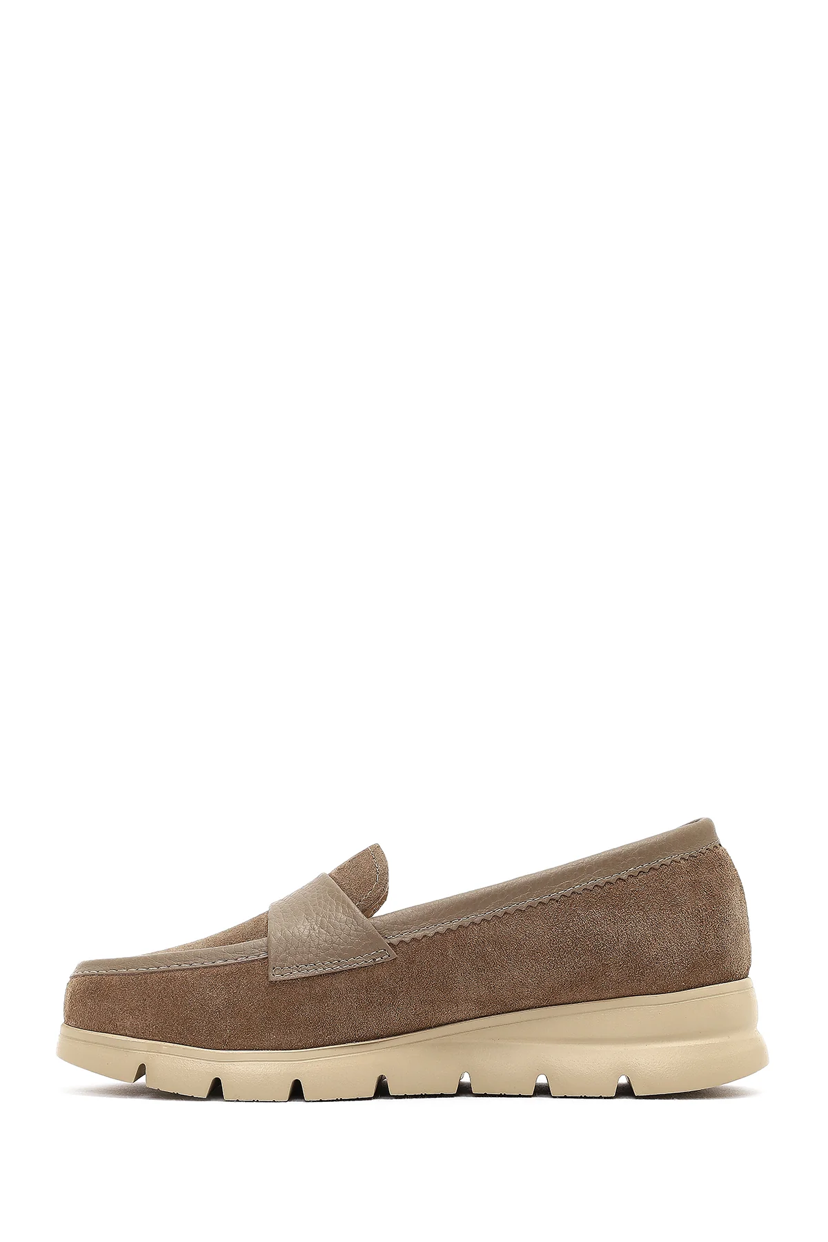 Kadın Vizon Kalın Tabanlı Süet Deri Comfort Loafer - Image 2