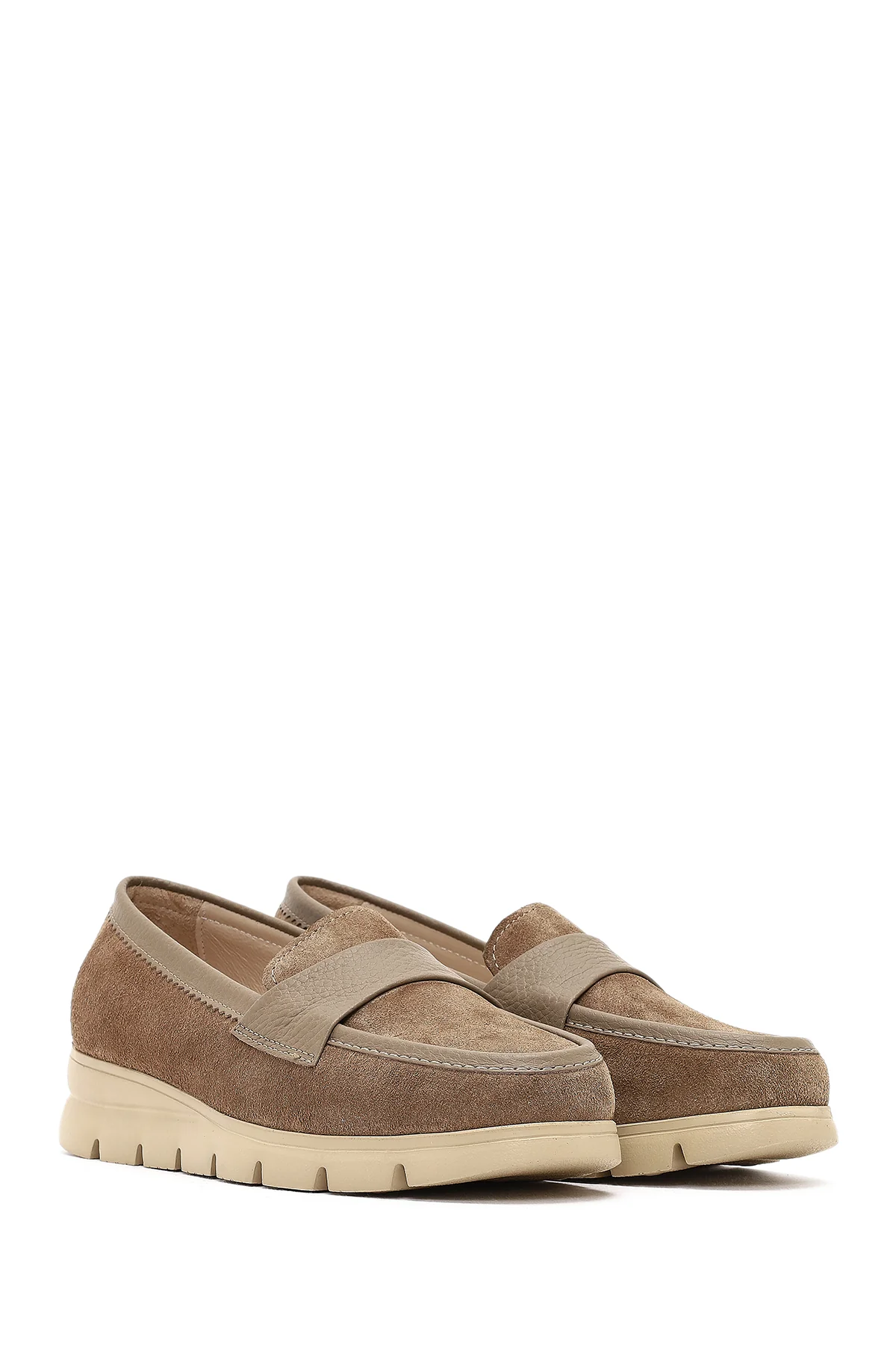 Kadın Vizon Kalın Tabanlı Süet Deri Comfort Loafer - Image 3