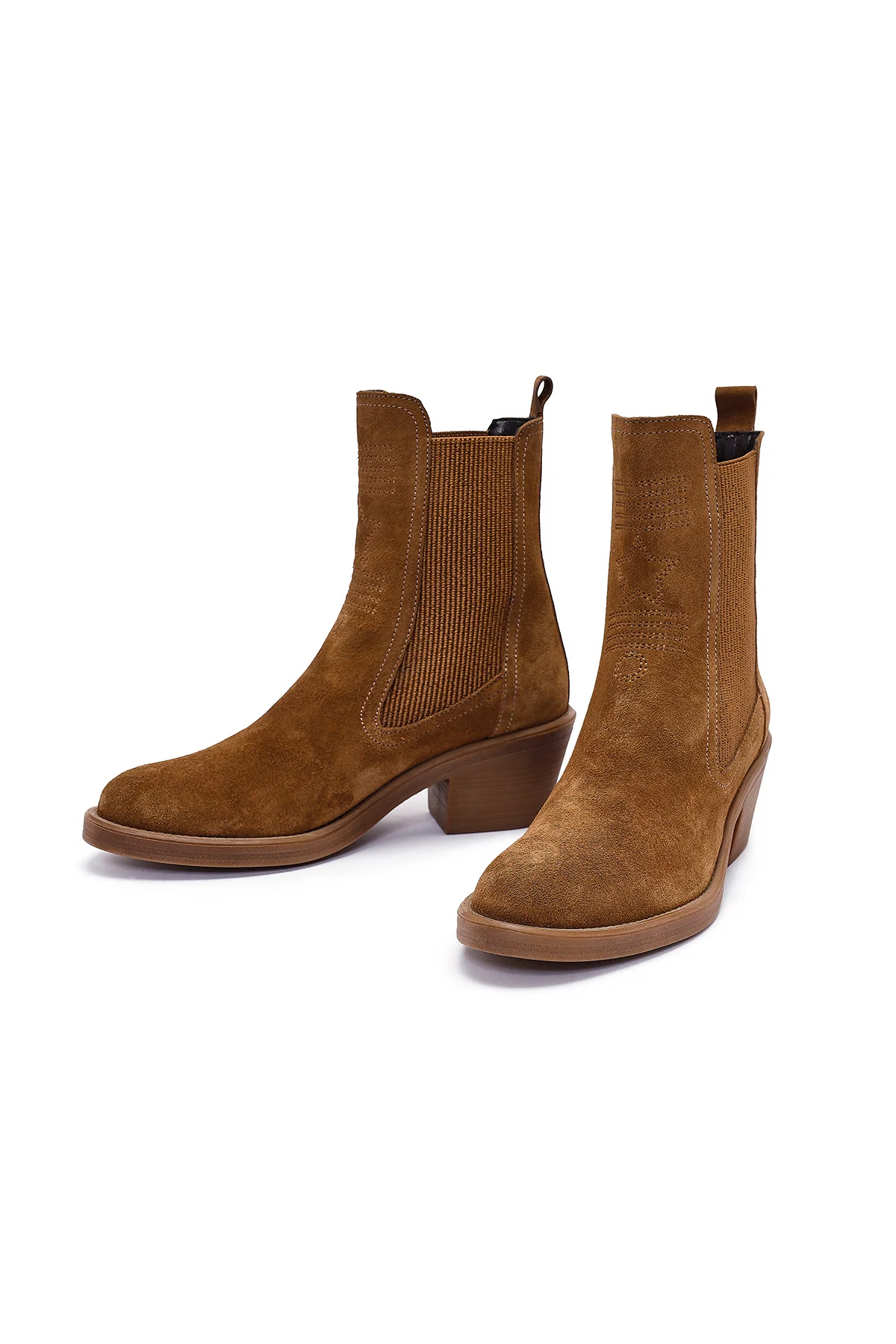 Kadın Vizon Kalın Topuklu Süet Deri Kovboy Bot - Image 3