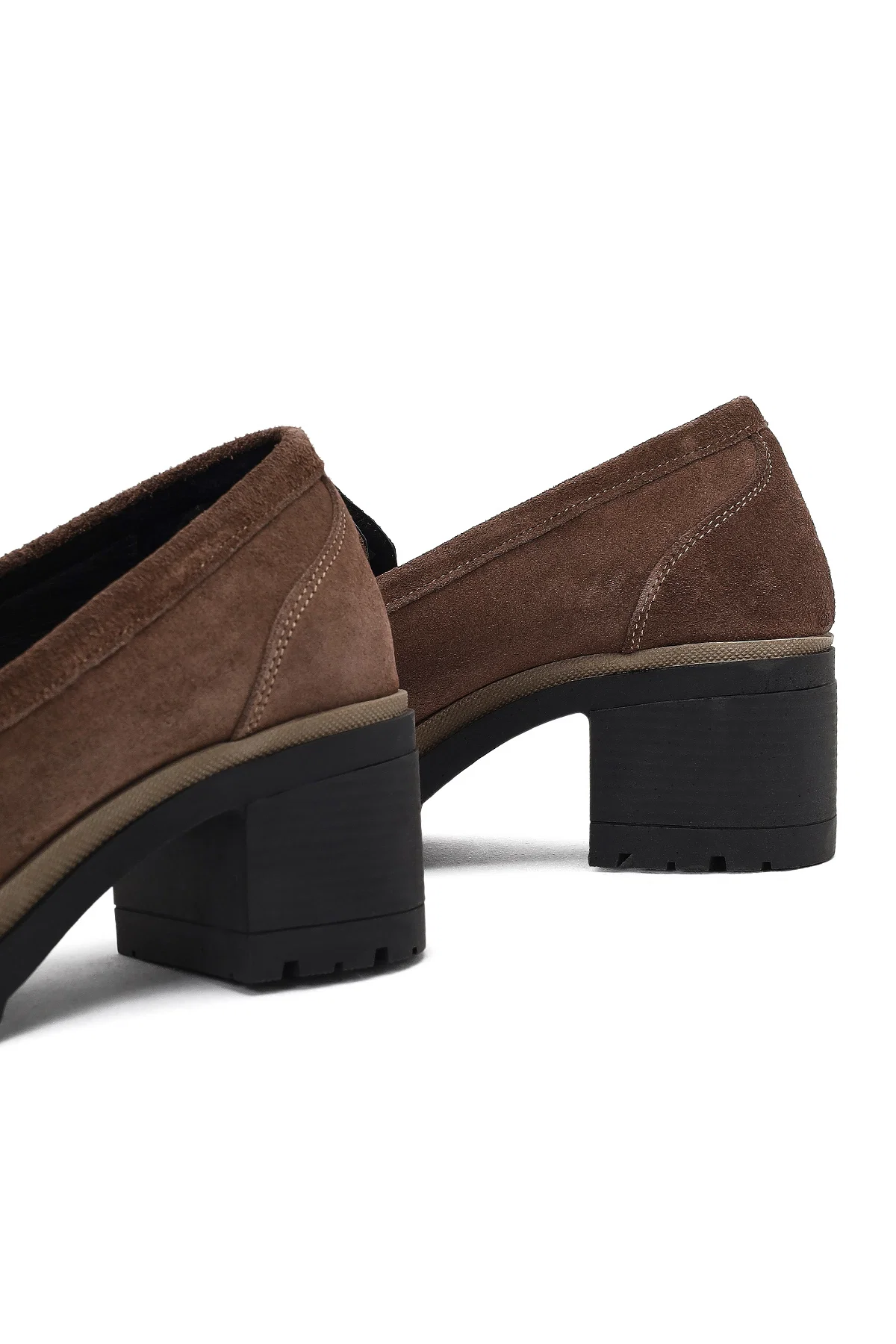 Kadın Vizon Kalın Topuklu Süet Deri Maskülen Loafer - Image 12