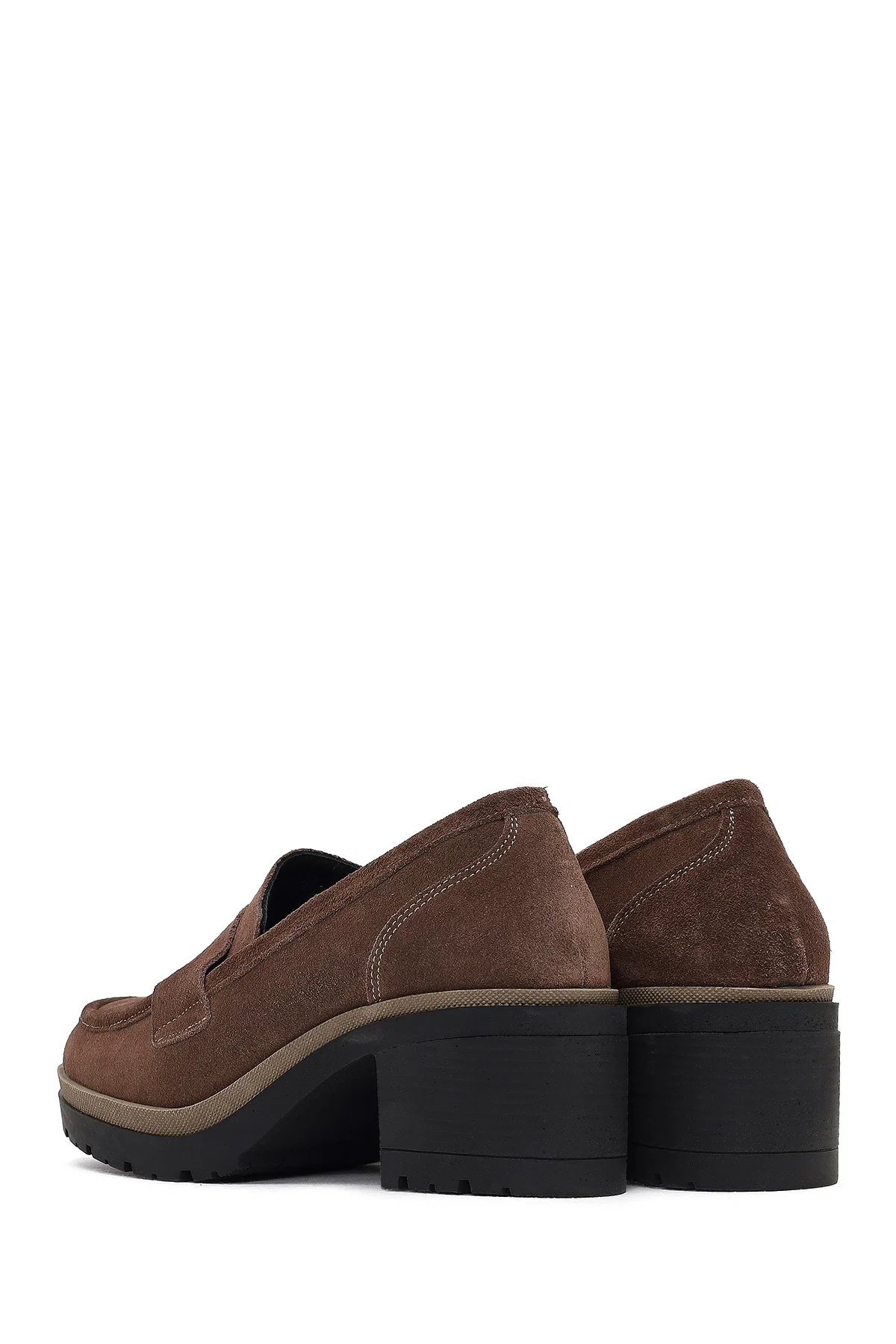 Kadın Vizon Kalın Topuklu Süet Deri Maskülen Loafer - Image 6