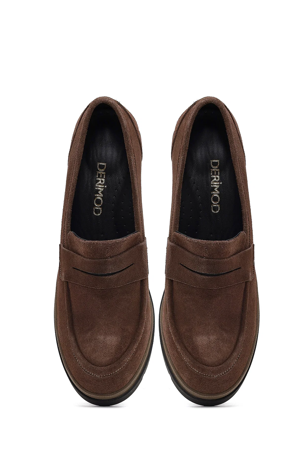 Kadın Vizon Kalın Topuklu Süet Deri Maskülen Loafer - Image 8