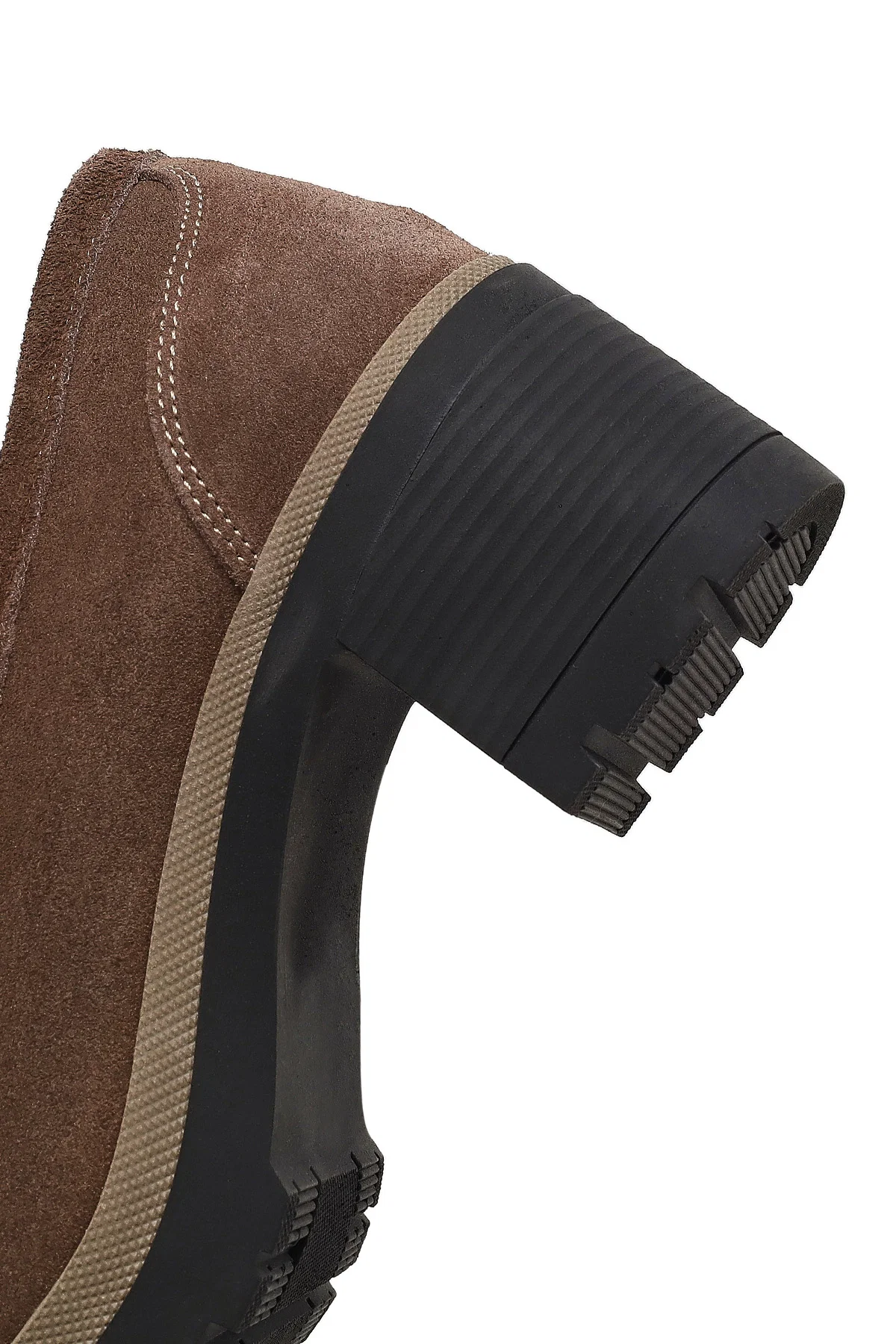 Kadın Vizon Kalın Topuklu Süet Deri Maskülen Loafer - Image 9