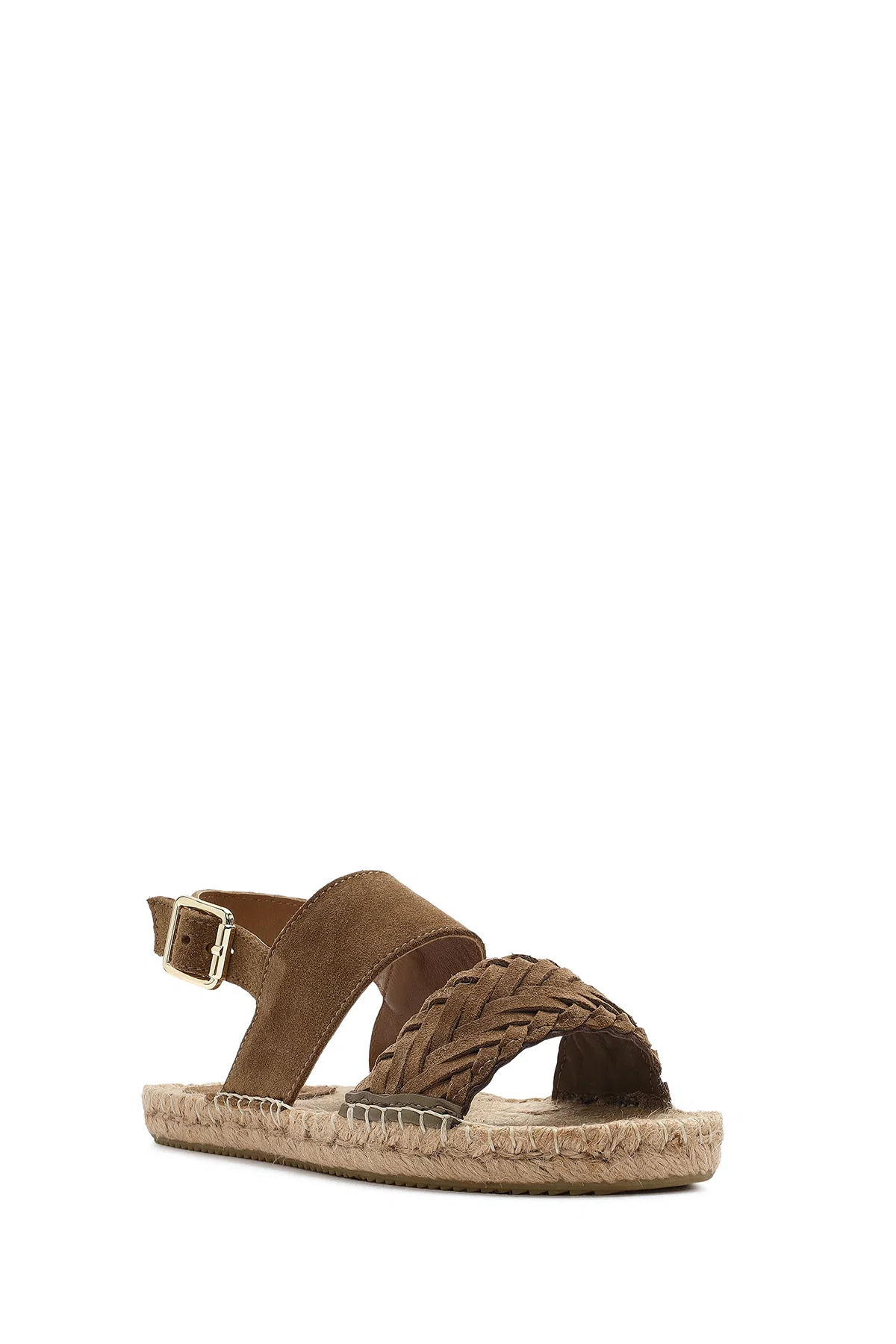 Kadın Vizon Örgü Detaylı Süet Deri Espadril Sandalet - Image 7
