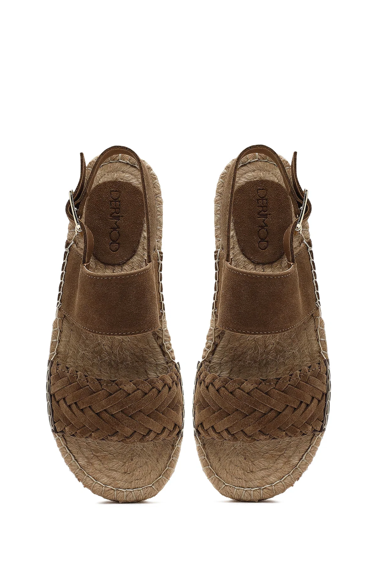 Kadın Vizon Örgü Detaylı Süet Deri Espadril Sandalet - Image 8
