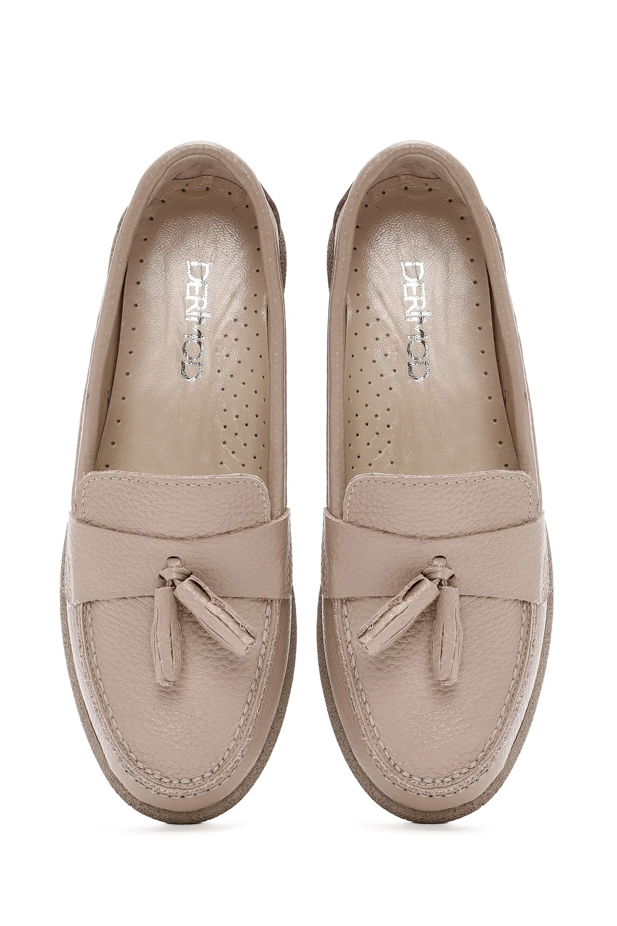 Kadın Vizon Püsküllü Deri Comfort Loafer - Image 7