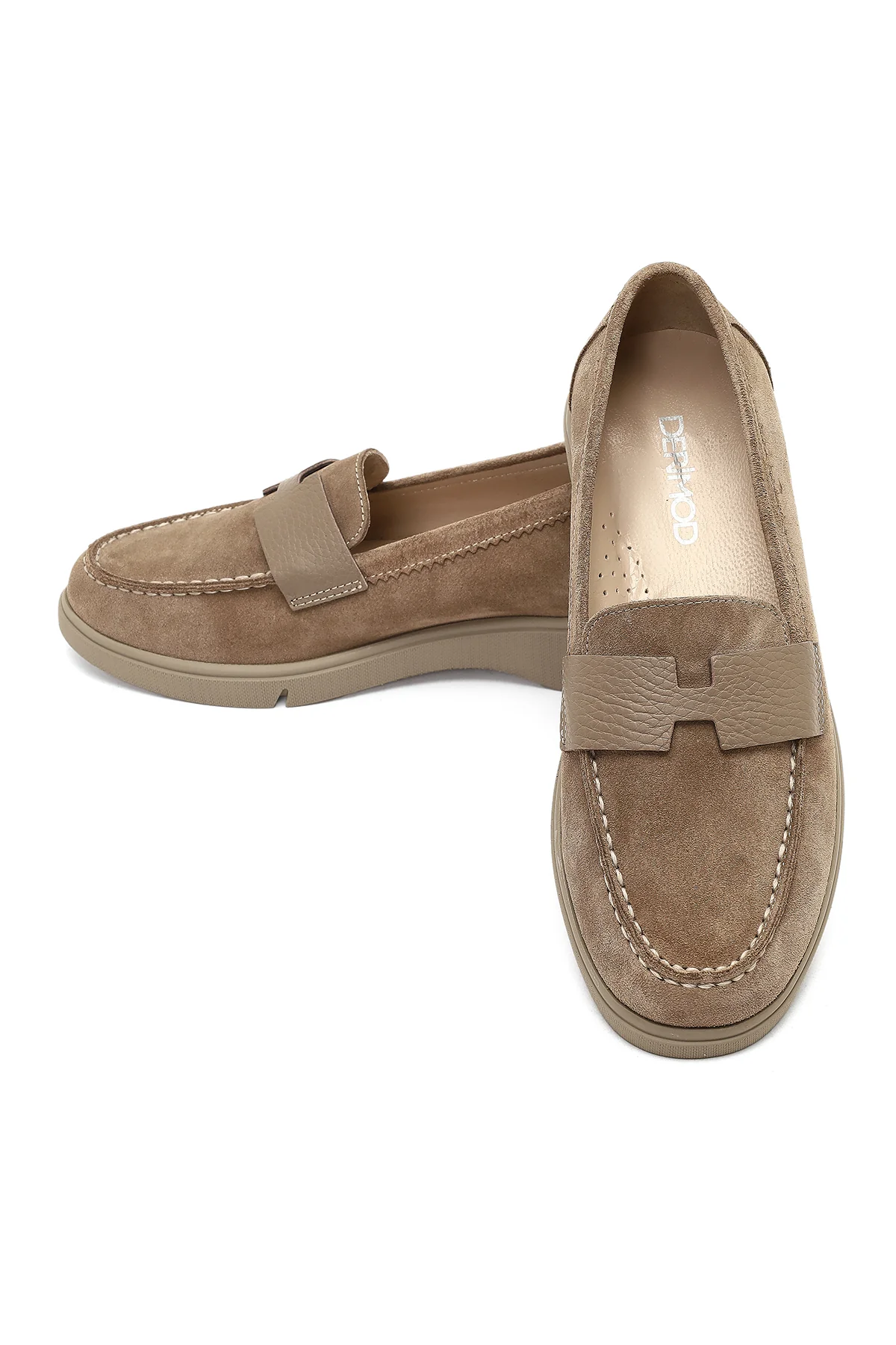 Kadın Vizon Süet Deri Comfort Loafer - Image 10