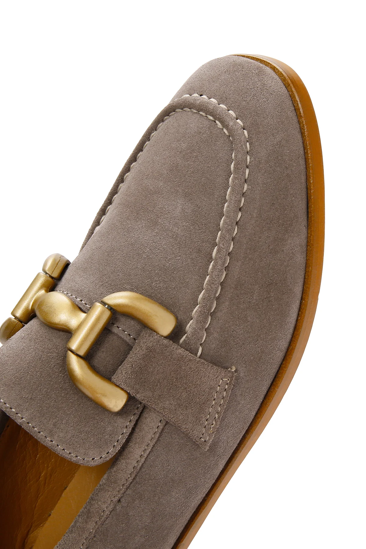 Kadın Vizon Süet Deri Maskülen Loafer - Image 10