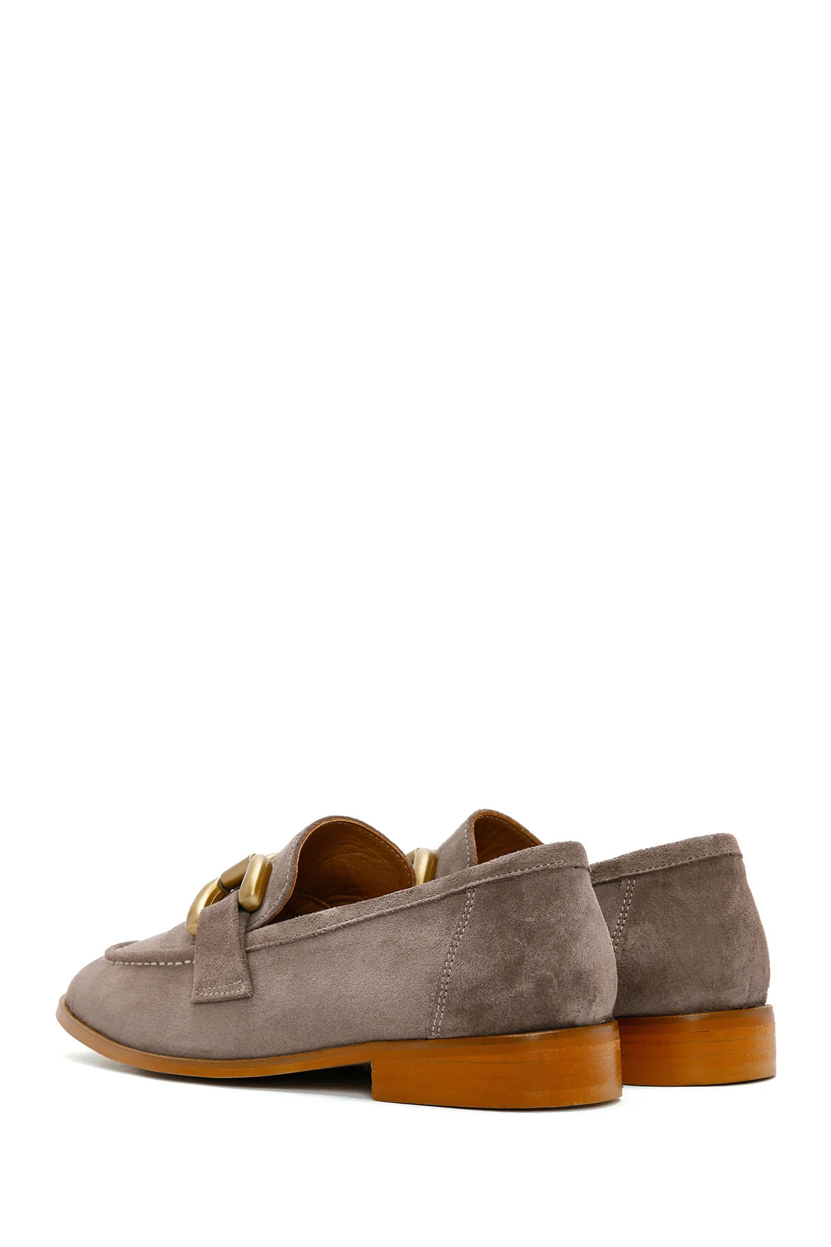 Kadın Vizon Süet Deri Maskülen Loafer - Image 5