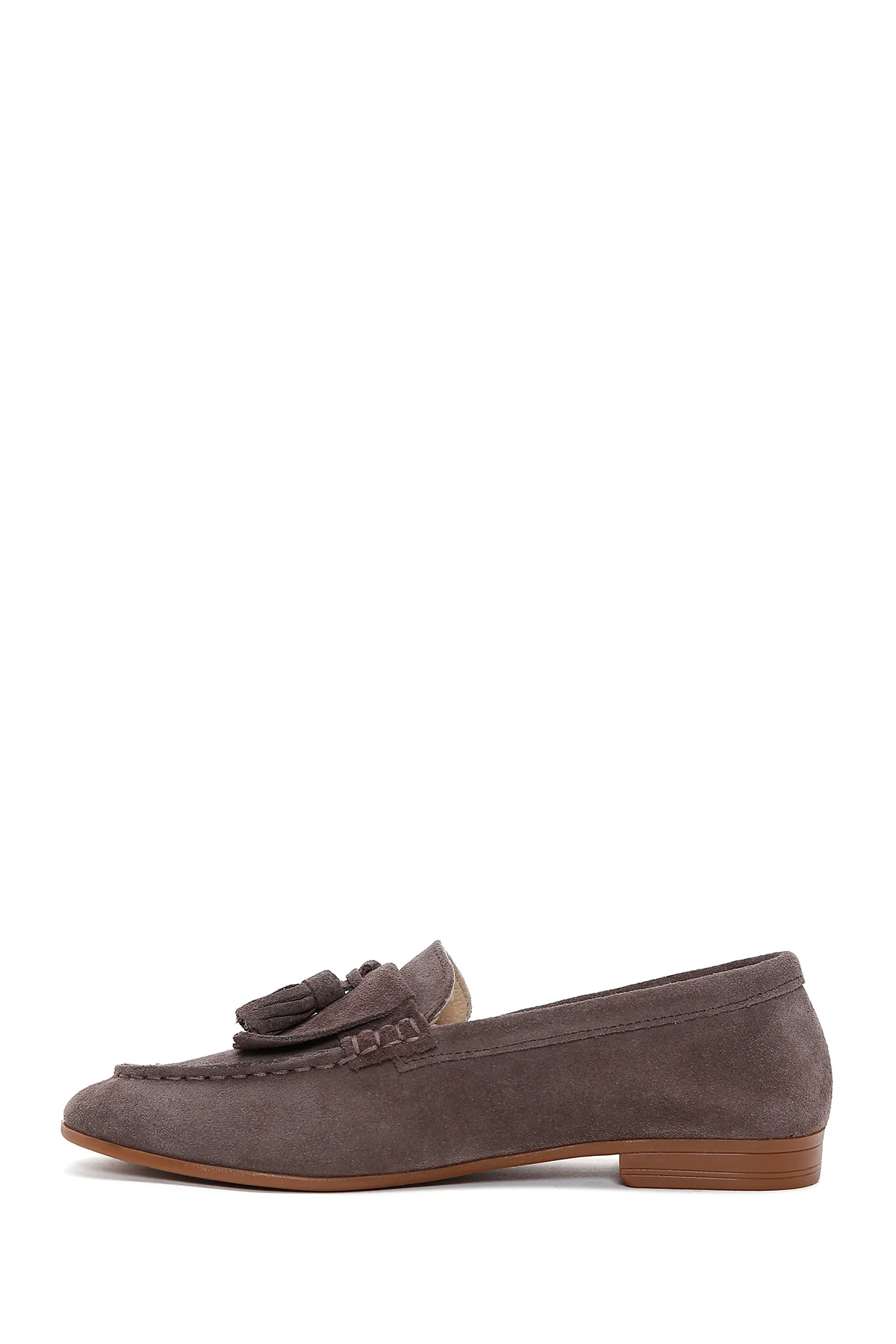 Kadın Vizon Süet Deri Maskülen Loafer - Image 2