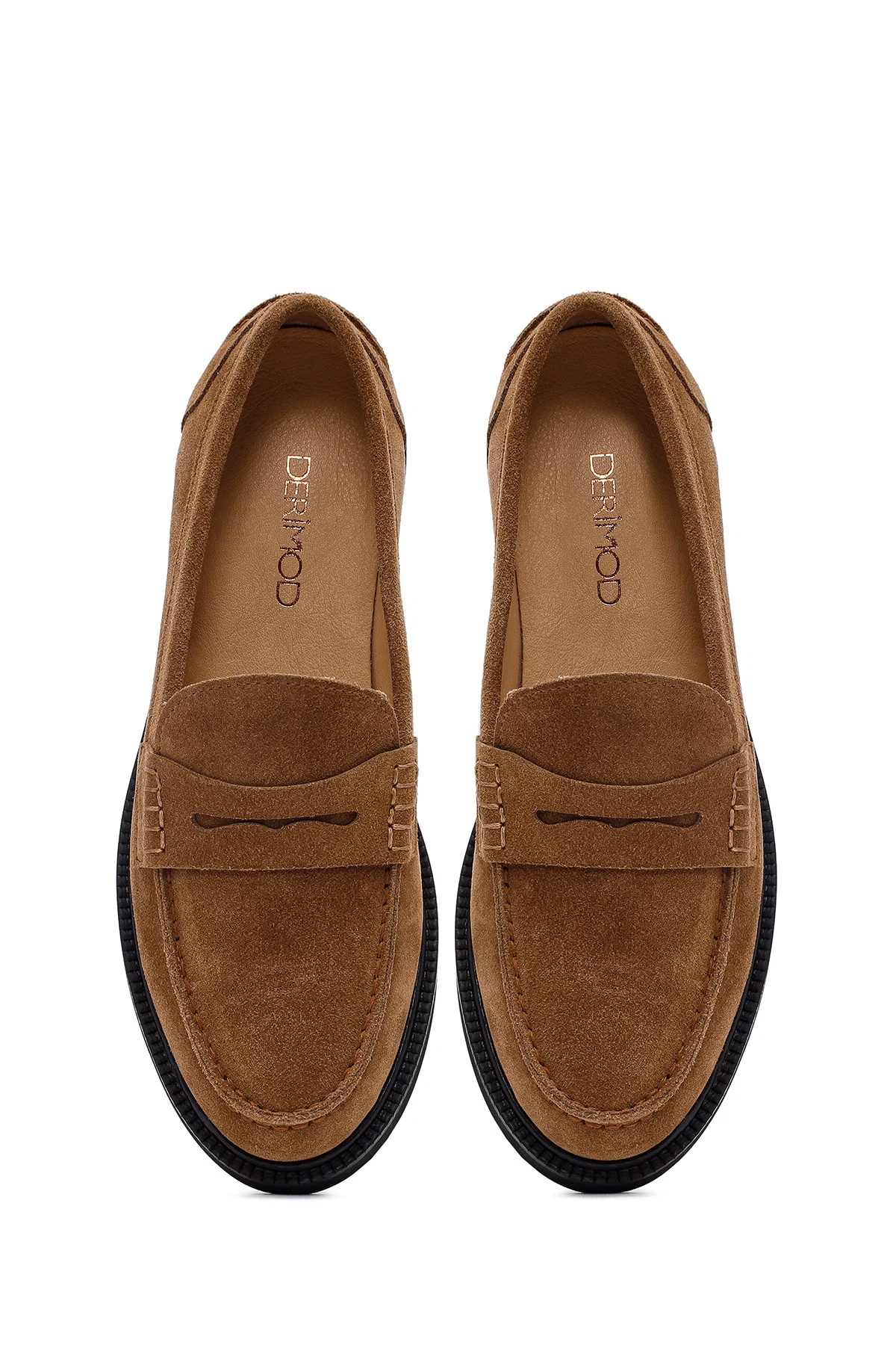 Kadın Vizon Süet Deri Maskülen Loafer - Image 7