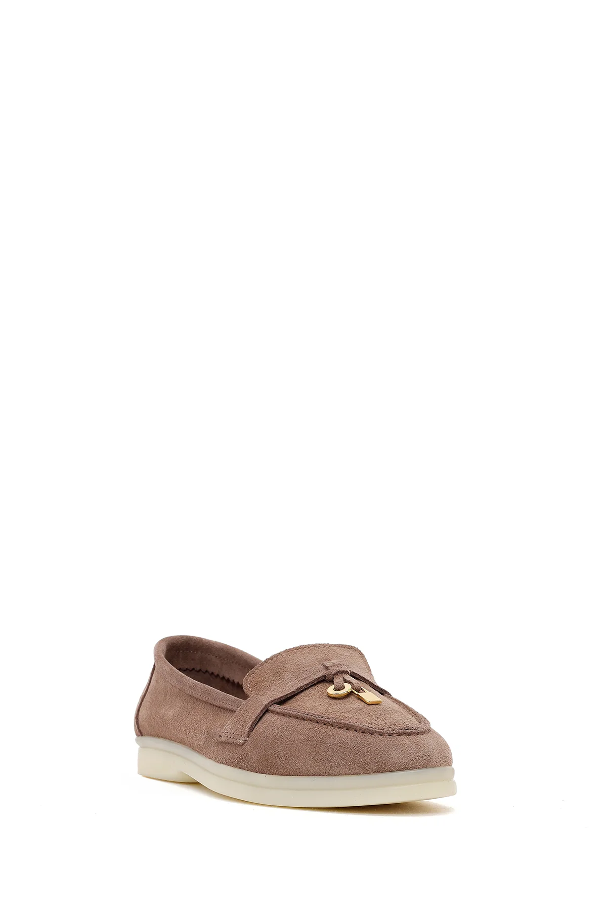 Kadın Vizon Süet Deri Maskülen Loafer - Image 7